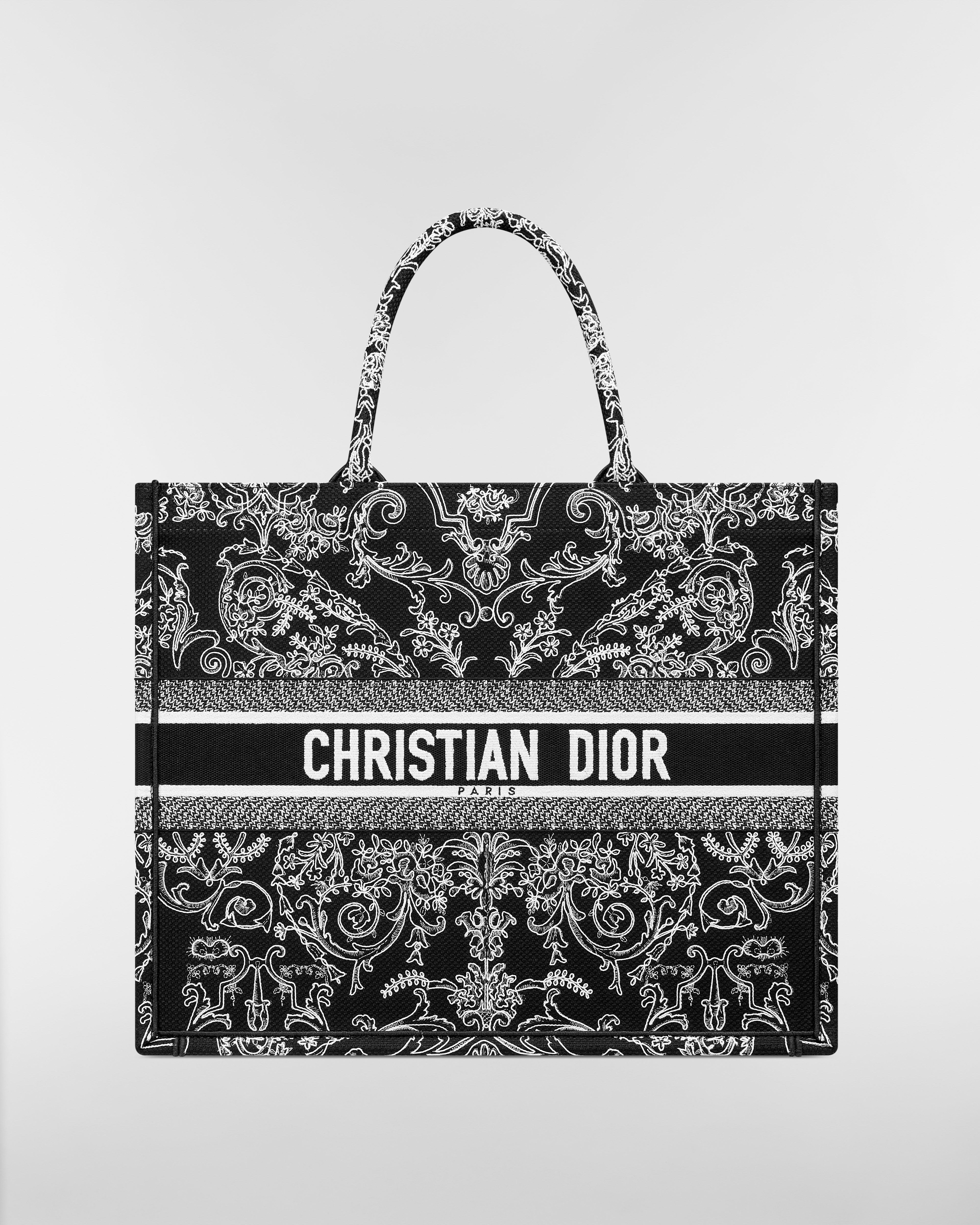Large Dior Book Tote Black Multicolor Dioresque Butterfly Cornely Embroidery (42 x 35 x 18.5 cm) E01