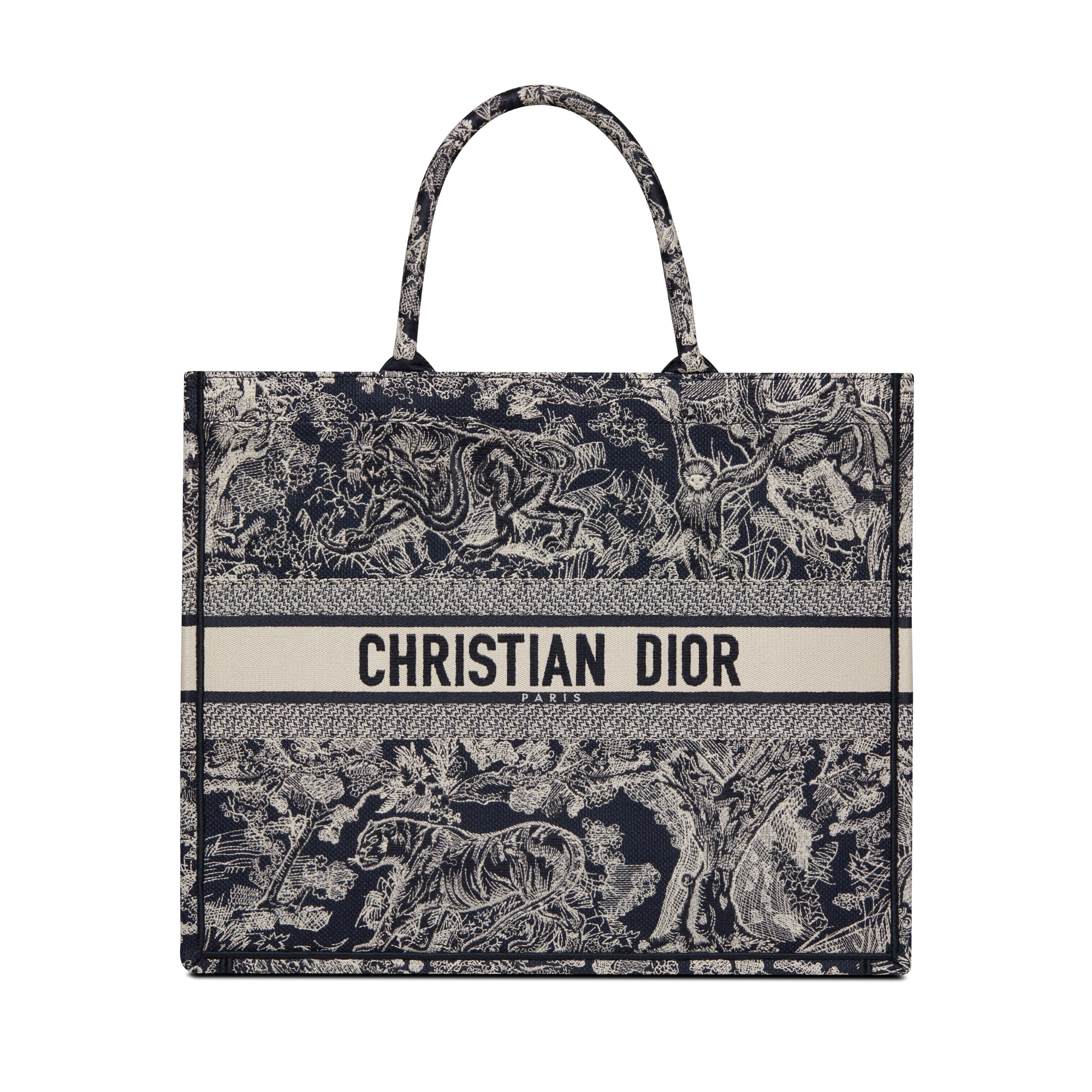 Large Dior Book Tote Blue and Ecru Toile de Jouy Reverse Embroidery (42 x 35 x 18.5 cm) E01
