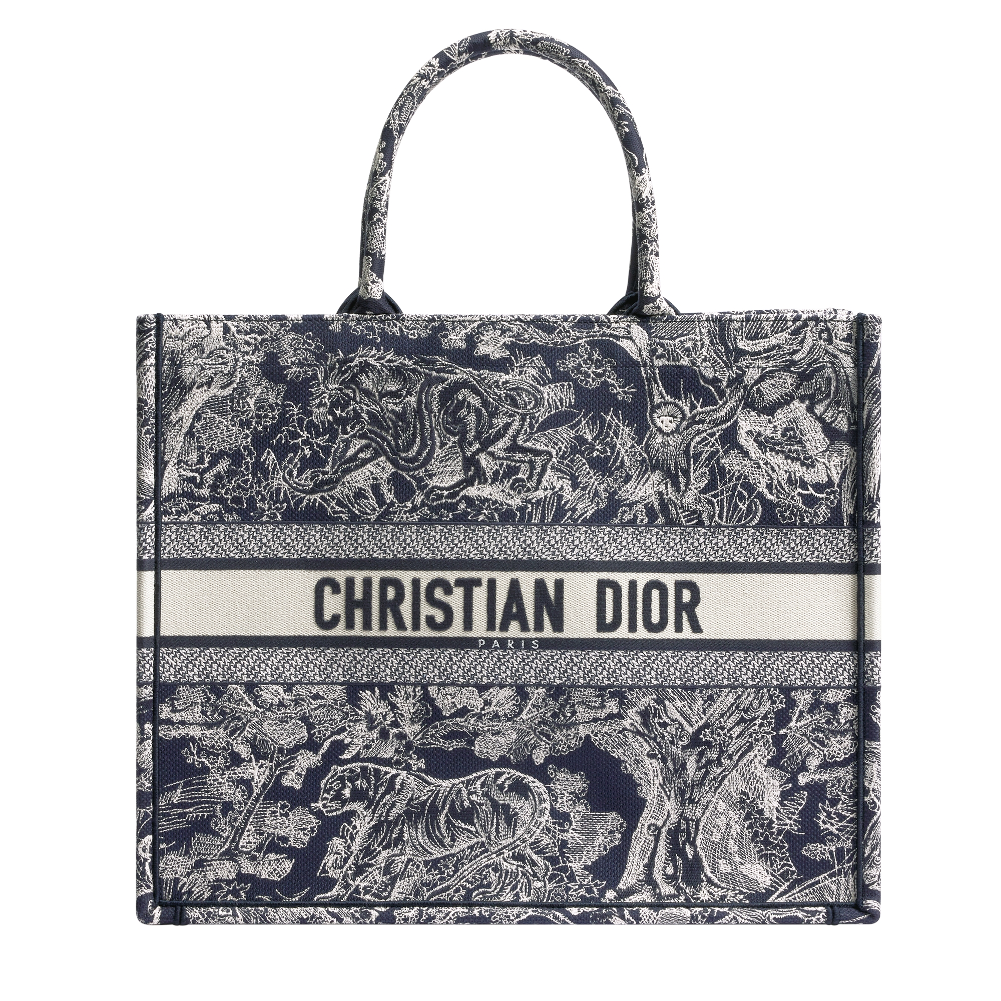 Large Dior Book Tote Blue and Ecru Toile de Jouy Reverse Embroidery (42 x 35 x 18.5 cm) E01