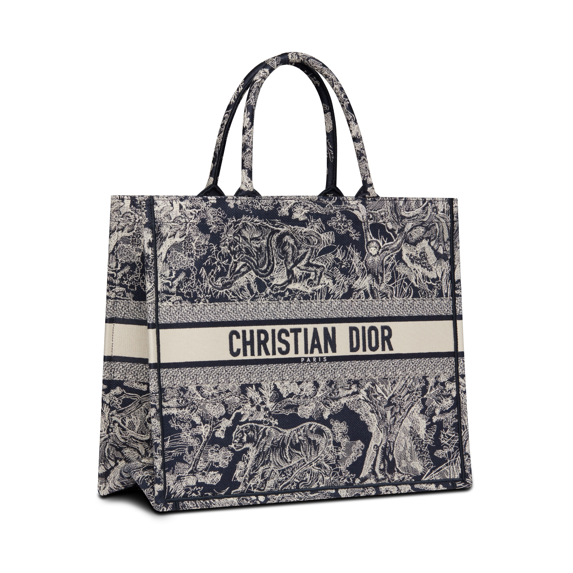 Bolsa Dior Book Tote grande Bordado Toile de Jouy Reverse azul e cru (42 x 35 x 18,5 cm) E03