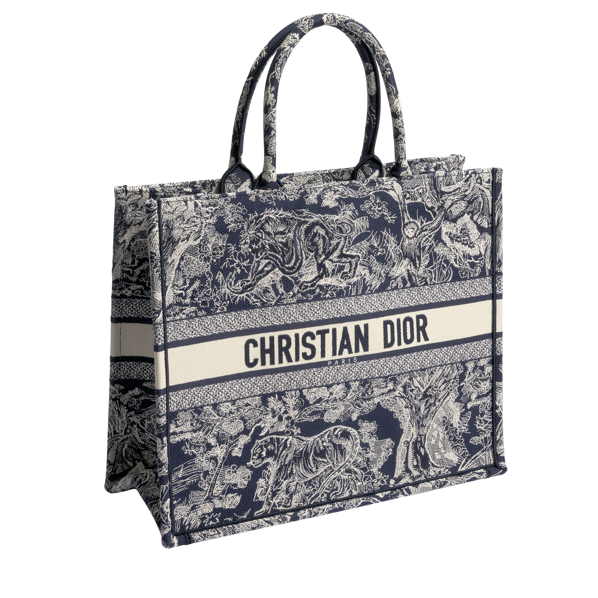 Large Dior Book Tote Blue and Ecru Toile de Jouy Reverse Embroidery (42 x 35 x 18.5 cm) E03