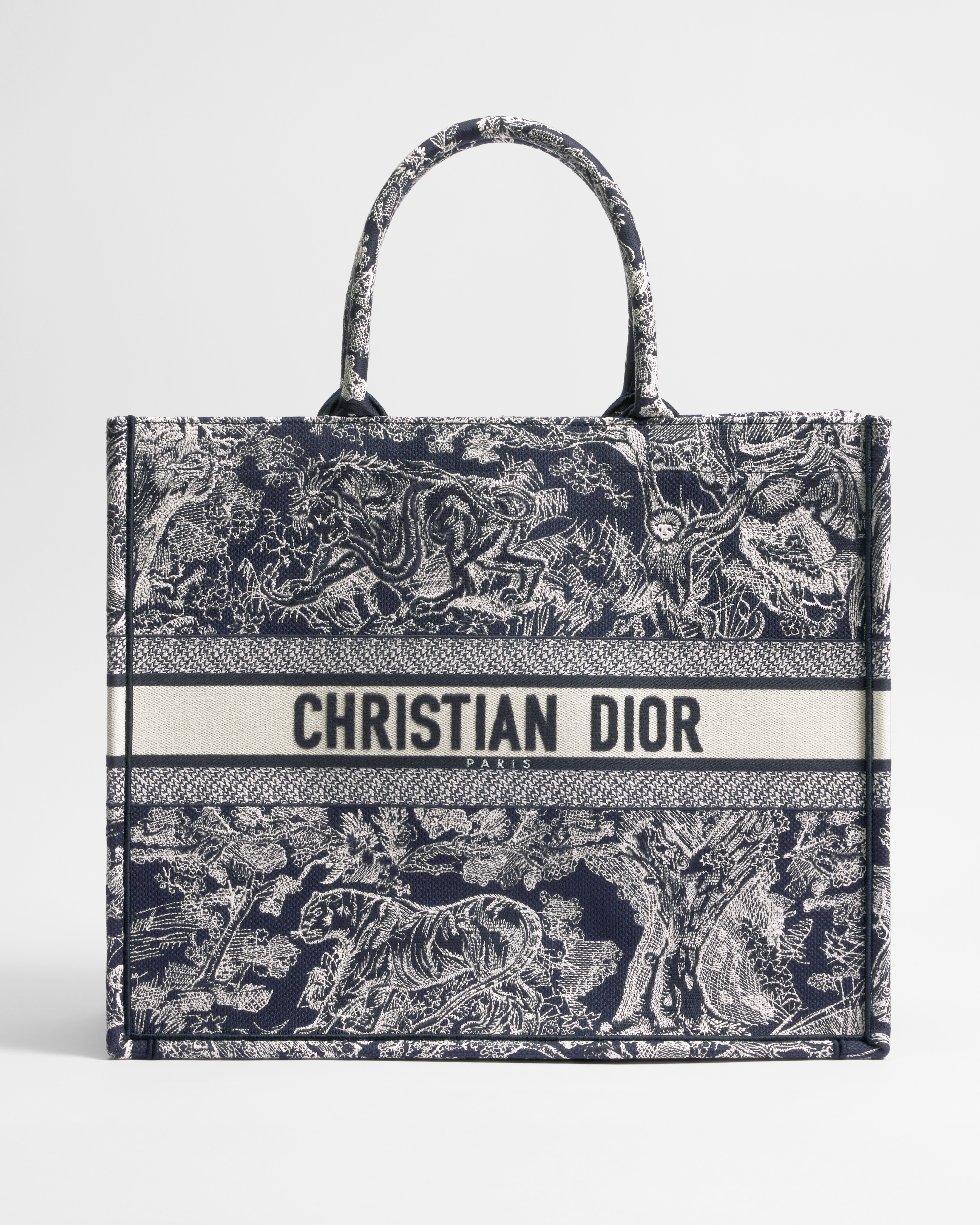 大碼 Dior Book Tote 藍色和米白色 Toile de Jouy Reverse 刺繡（42 x 35 x 18.5 厘米） E01