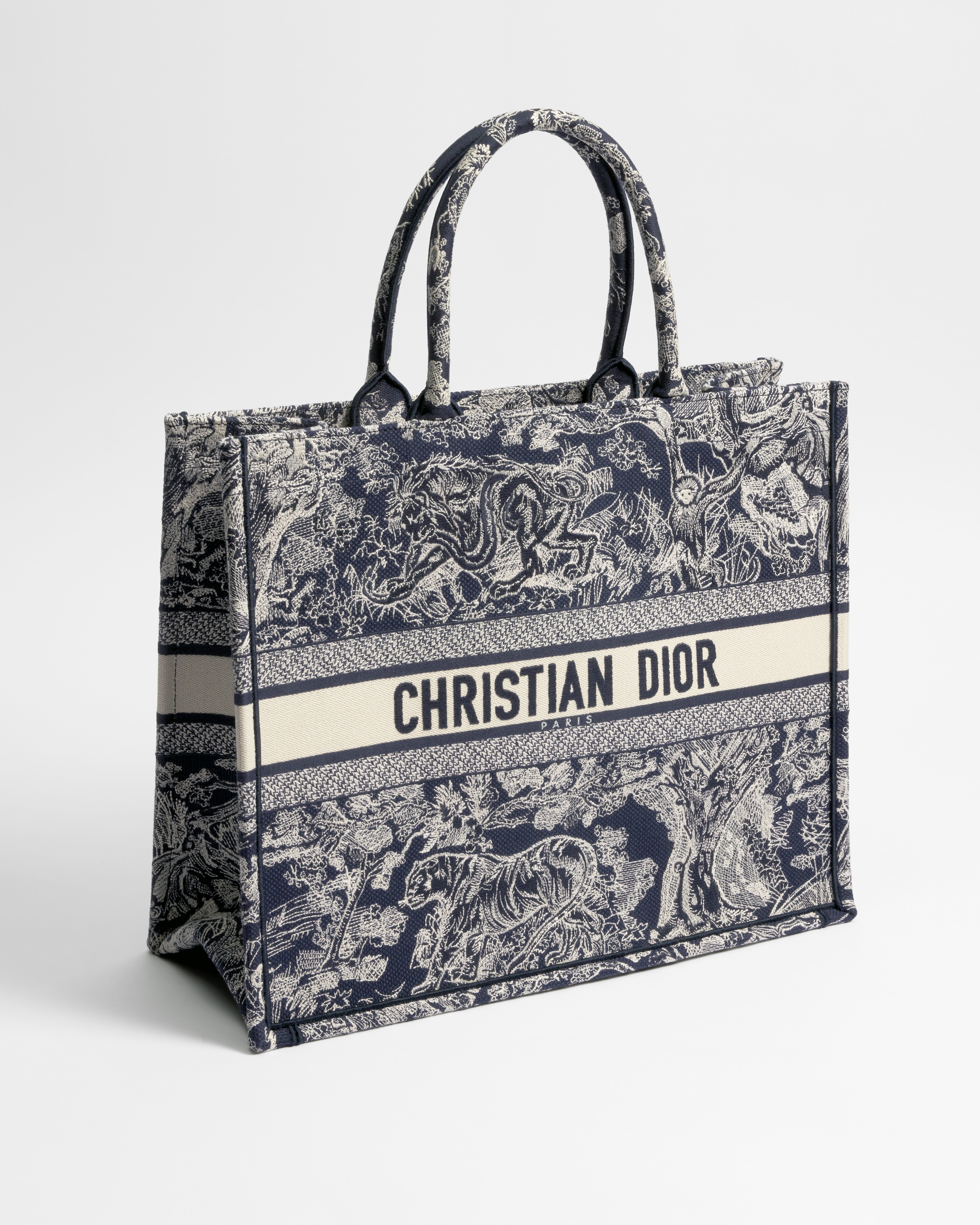 大碼 Dior Book Tote 藍色和米白色 Toile de Jouy Reverse 刺繡（42 x 35 x 18.5 厘米） E03