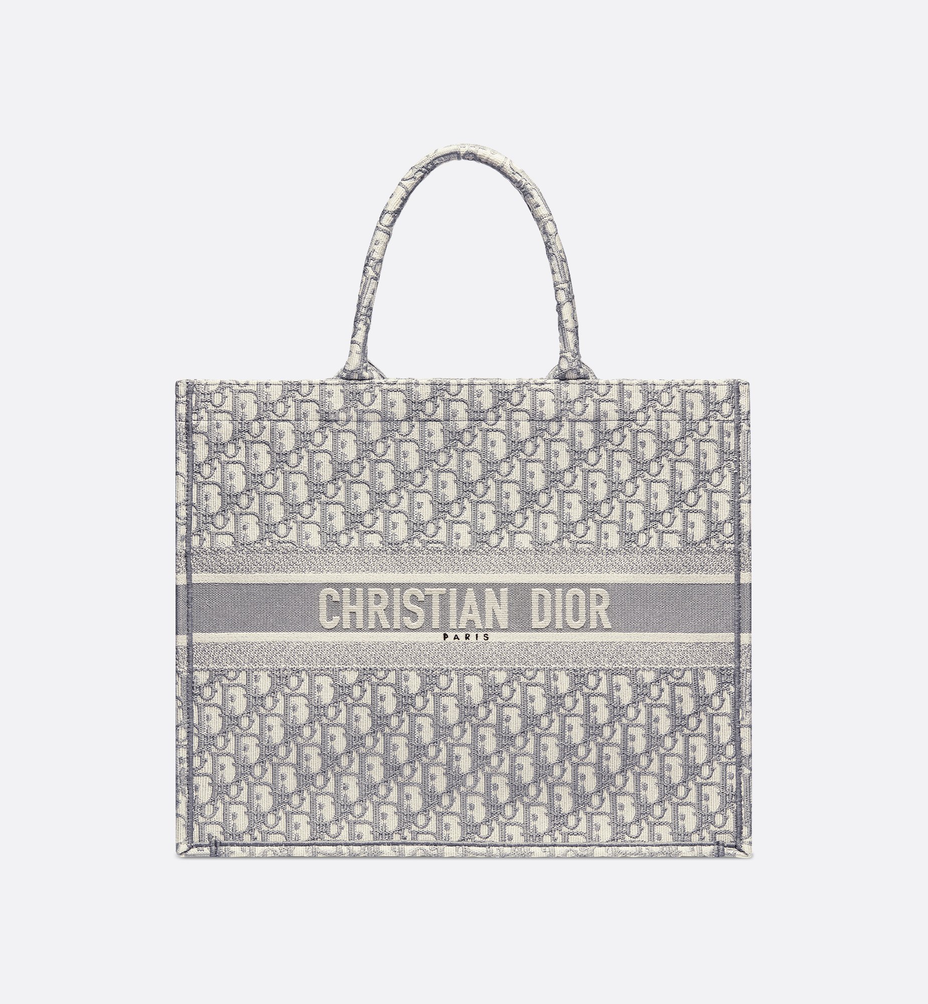 Large Dior Book Tote Ecru and Blue Dior Oblique Embroidery Large Dior Book Tote Ecru and Blue Dior Oblique Embroidery