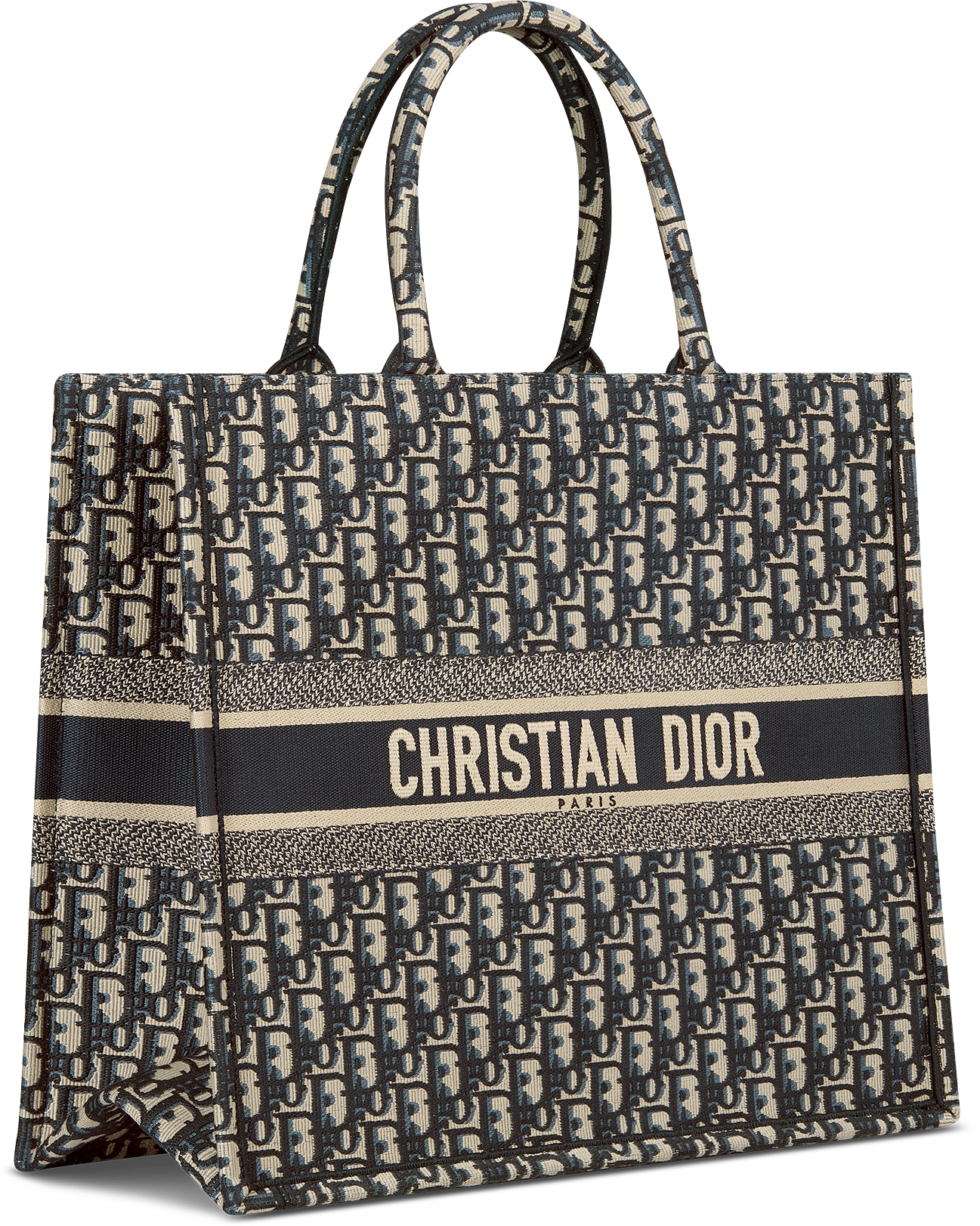 Large Dior Book Tote Ecru and Blue Dior Oblique Embroidery 42 x 35 x 18.5 cm DIOR