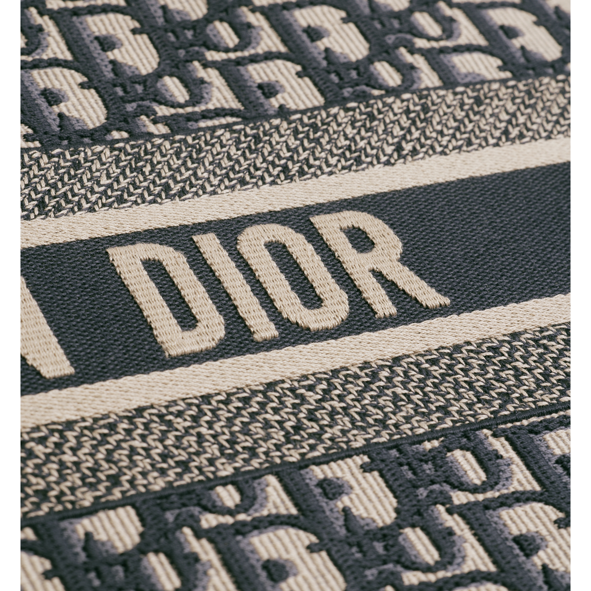 Large Dior Book Tote Ecru and Blue Dior Oblique Embroidery (42 x 35 x 18.5 cm) E09