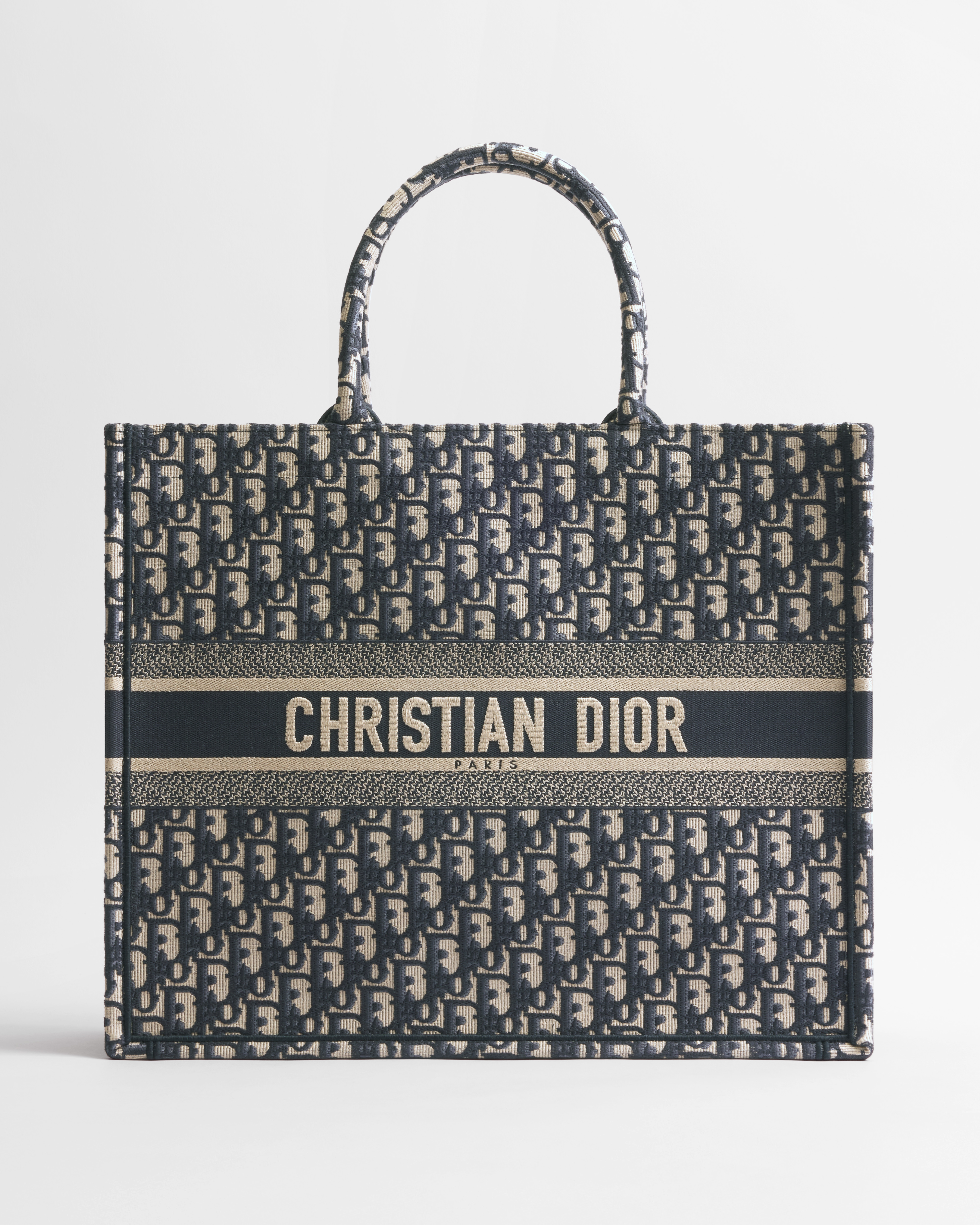 大碼 Dior Book Tote 米白色和藍色 Dior Oblique 刺繡（42 x 35 x 18.5 厘米） E01