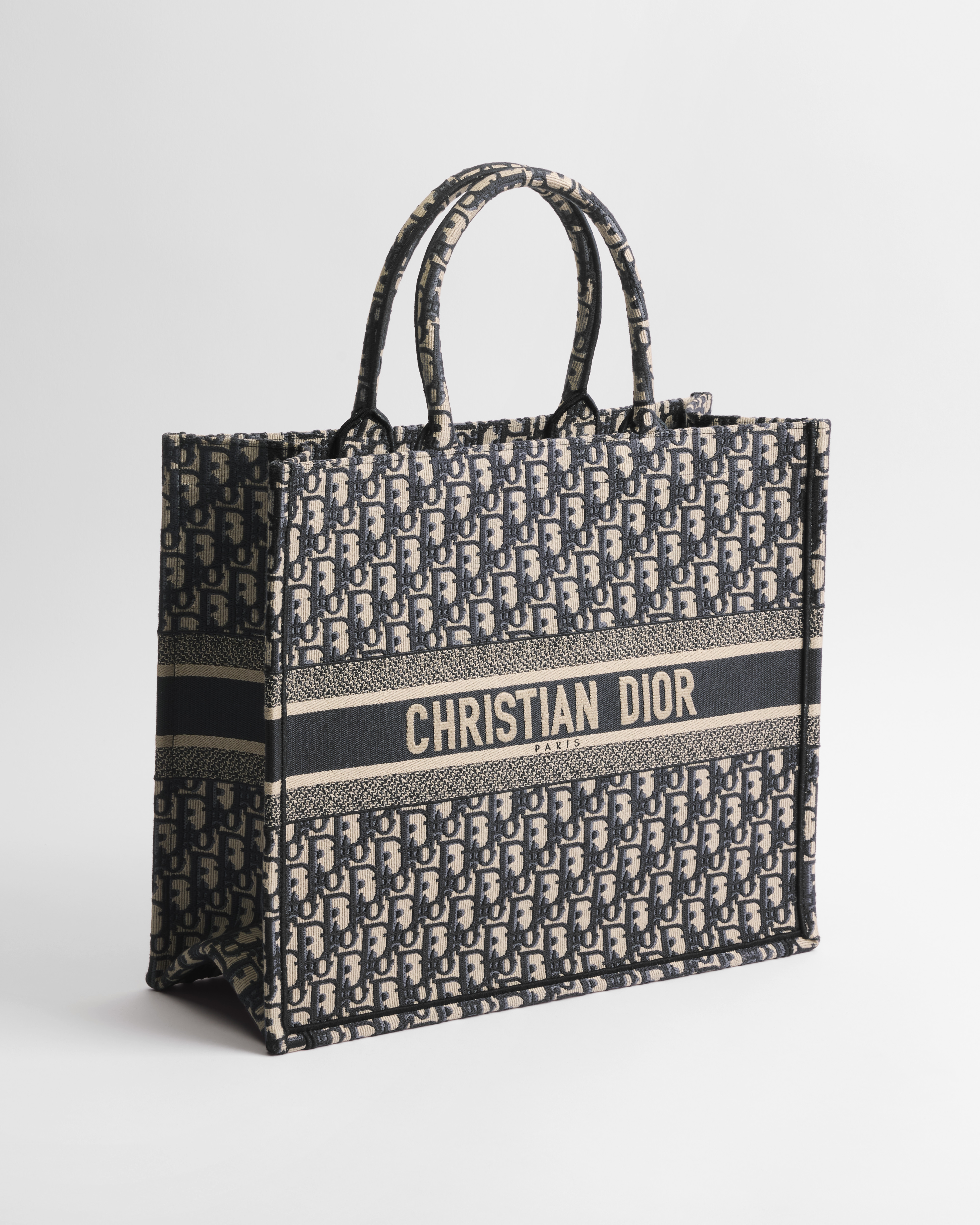 大碼 Dior Book Tote 米白色和藍色 Dior Oblique 刺繡（42 x 35 x 18.5 厘米） E03