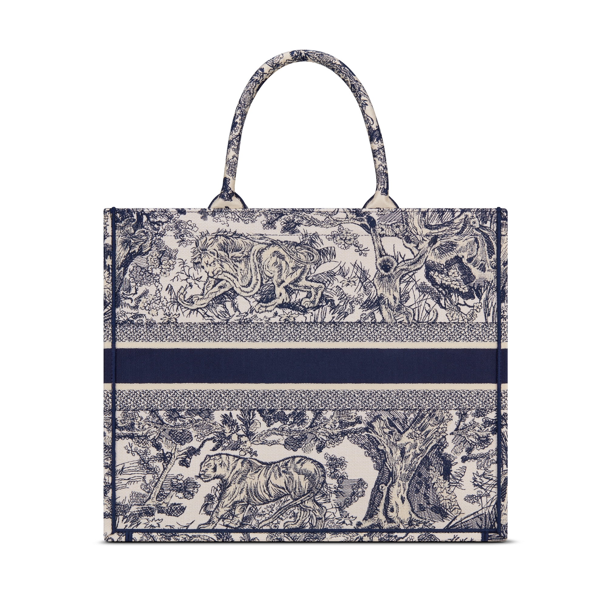 Large Dior Book Tote Ecru and Blue Toile de Jouy Embroidery (42 x 35 x 18.5 cm) E08
