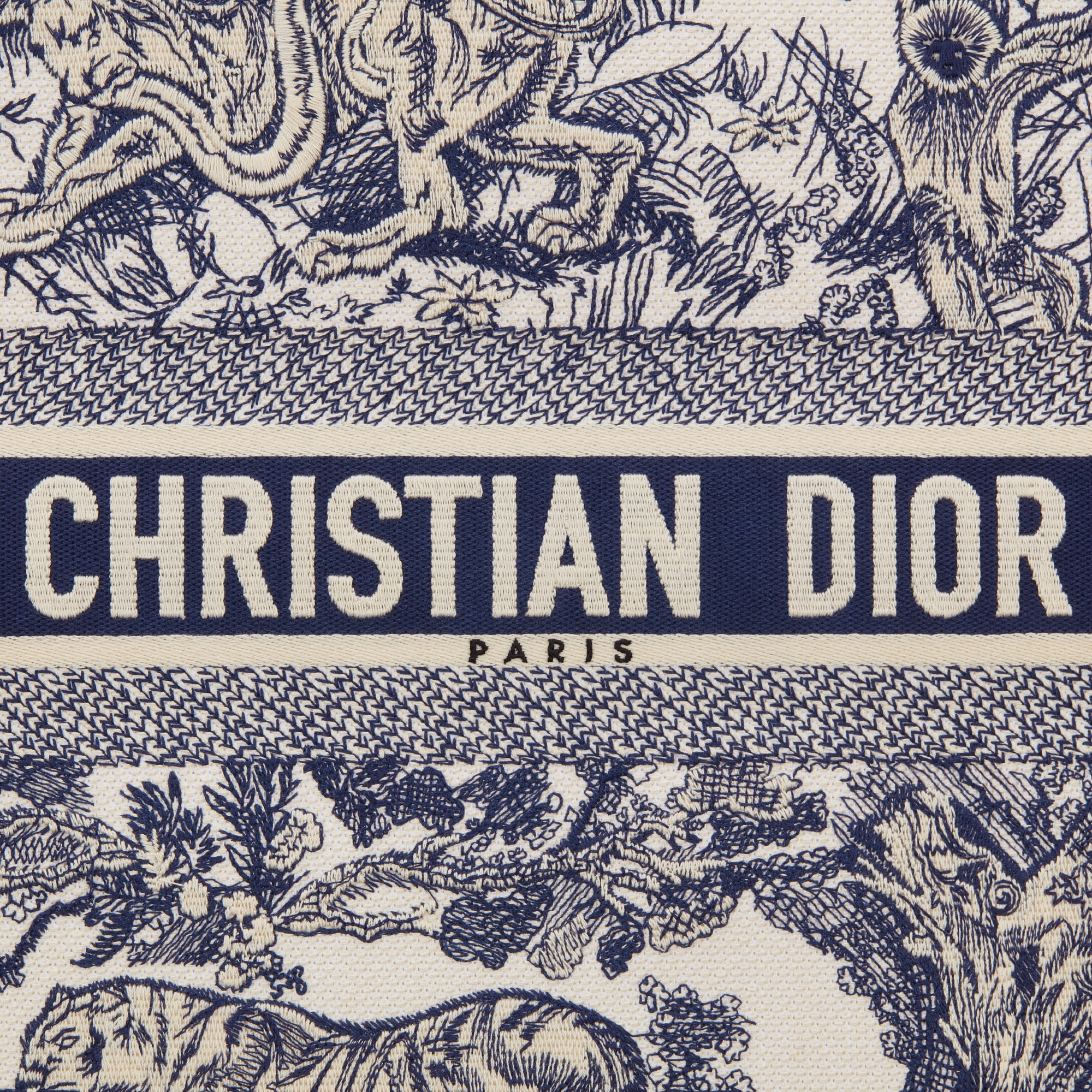 Large Dior Book Tote Ecru and Blue Toile de Jouy Embroidery (42 x 35 x 18.5 cm) E09