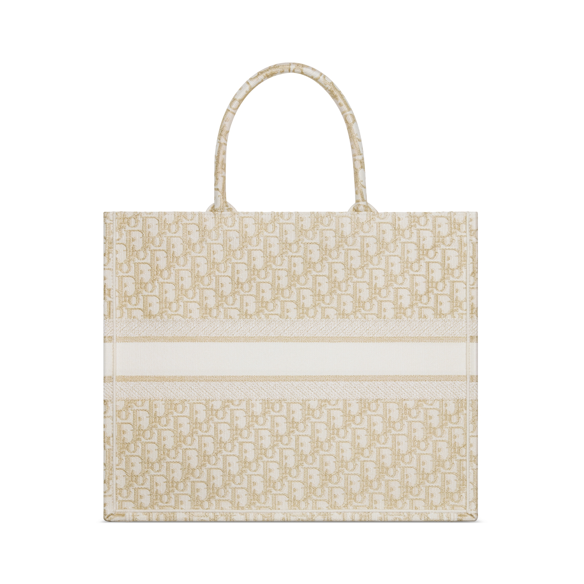 Sac Dior Book Tote Large Broderie Dior Oblique blanc et doré (42 x 35 x 18,5 cm) E08