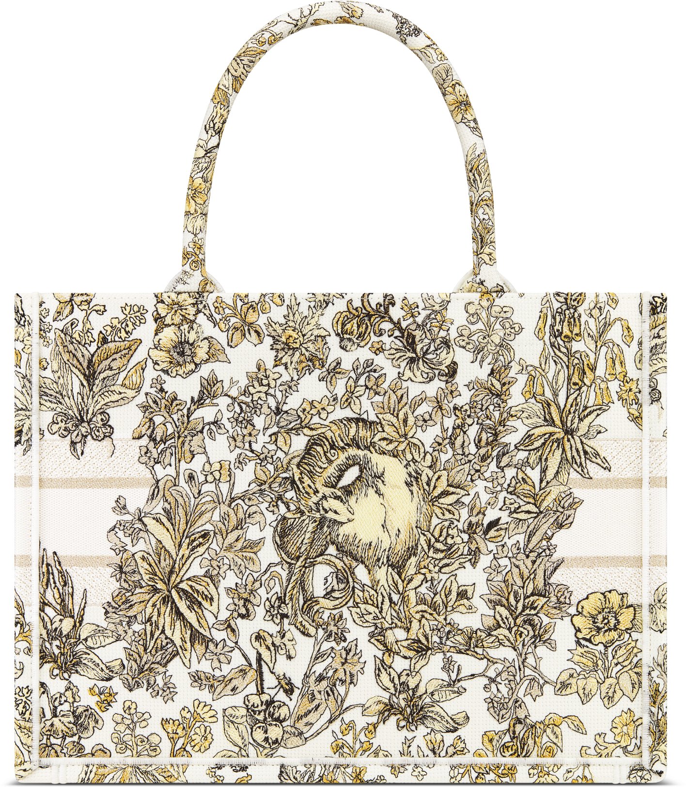 DIOR 25S MEDIUM BOOK TOTE 36 IN BEIGE CANVAS MILLEFIORI EMBROIDERY