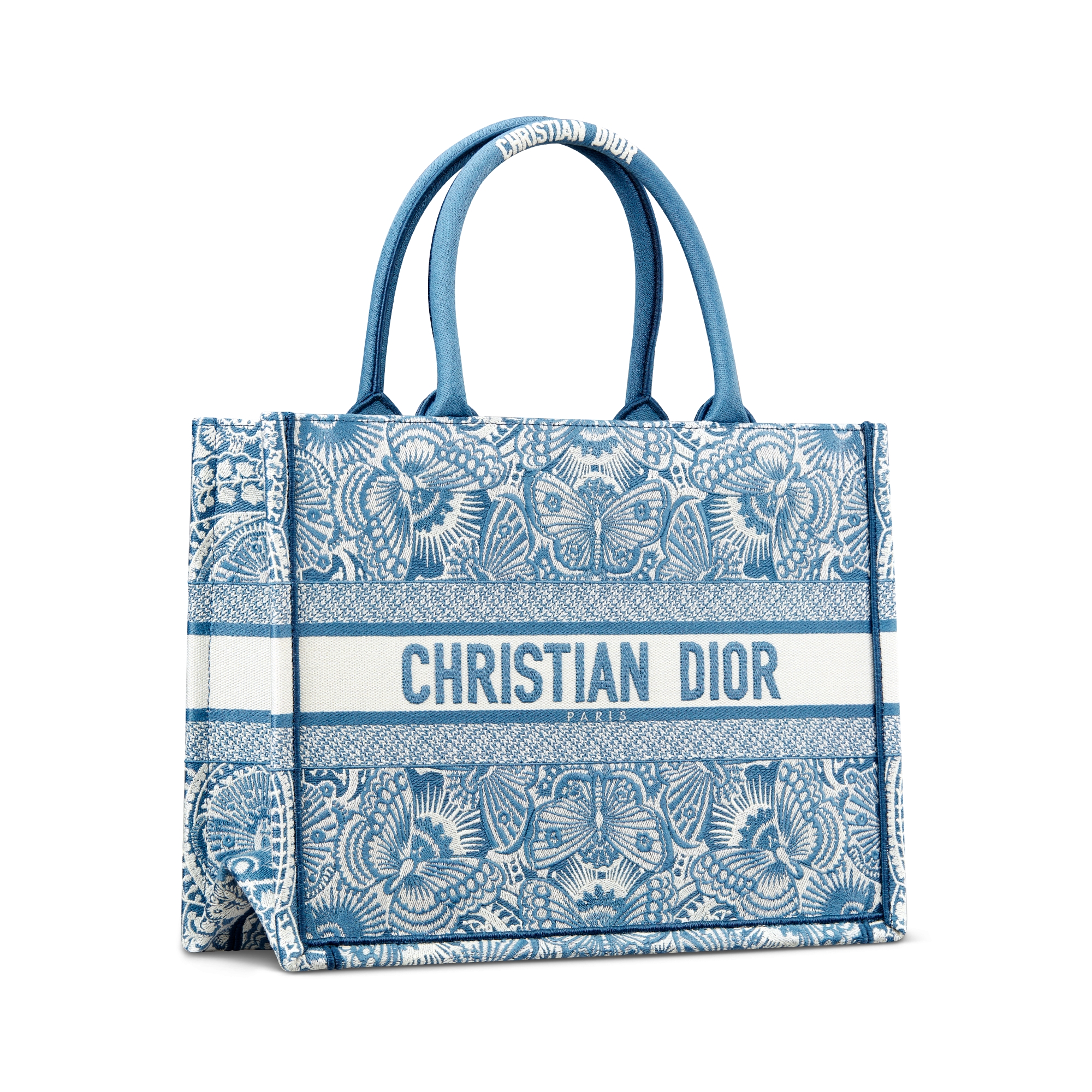 Christian Dior Book Tote Medium canvas Butterfly embroidery Tote Bag M1296ZESU White gold