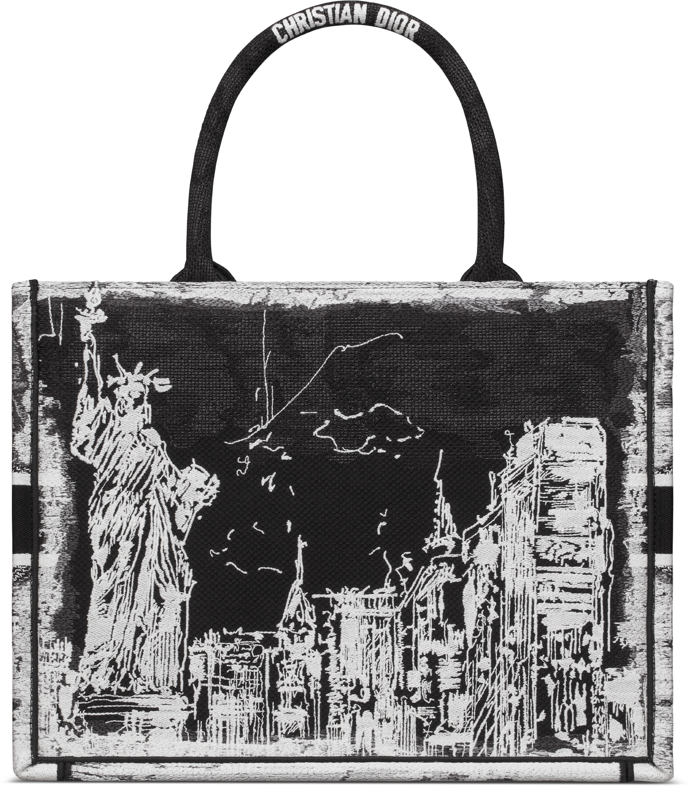 Dior book tote black and white best sale