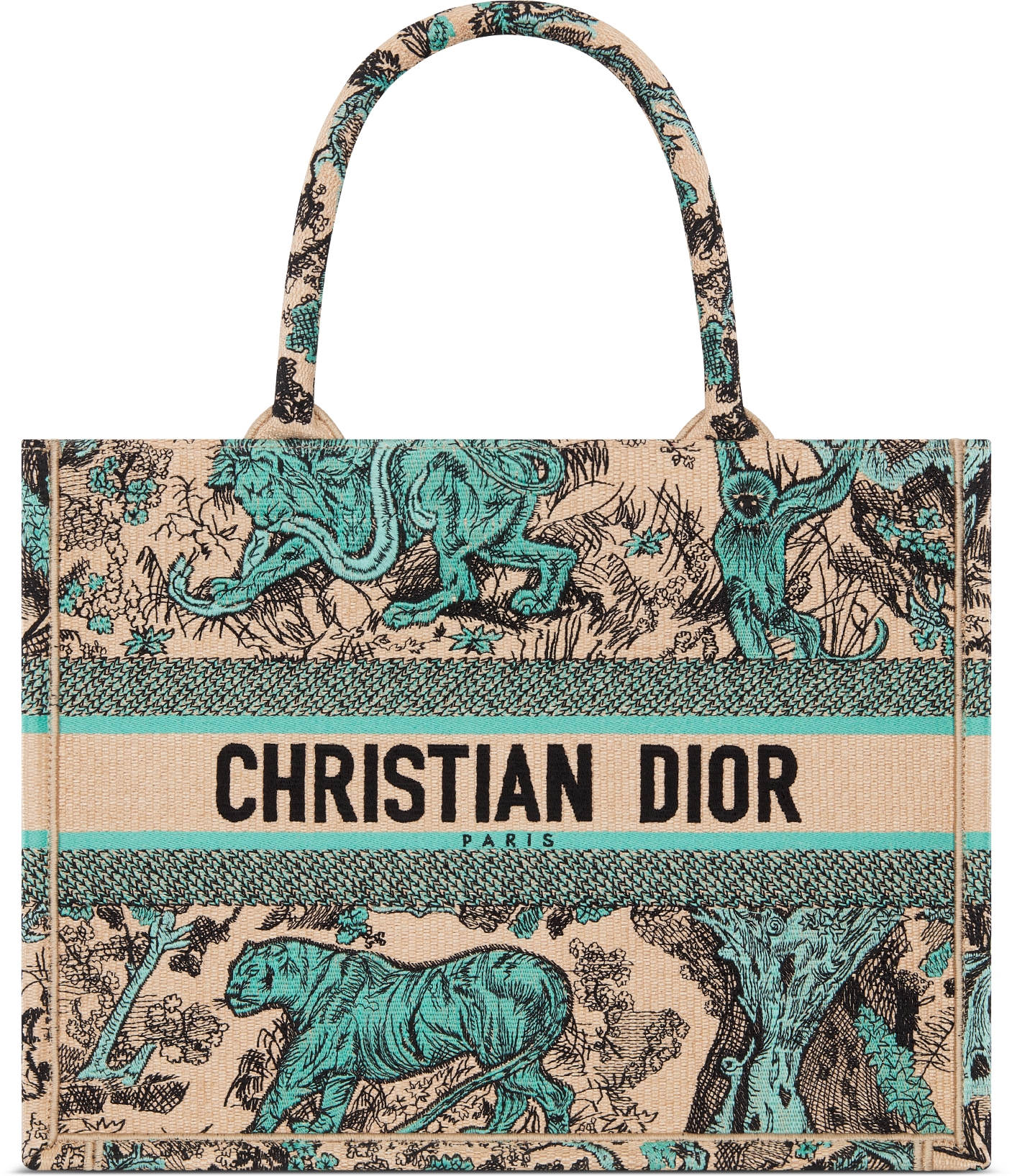 DIOR | Dioriviera Dior Book Tote バッグ ミディアム トワル ドゥ ジュイ ソヴァージュ エンブロイダリー ラフィア  (36 x 27.5 x 16.5 cm)