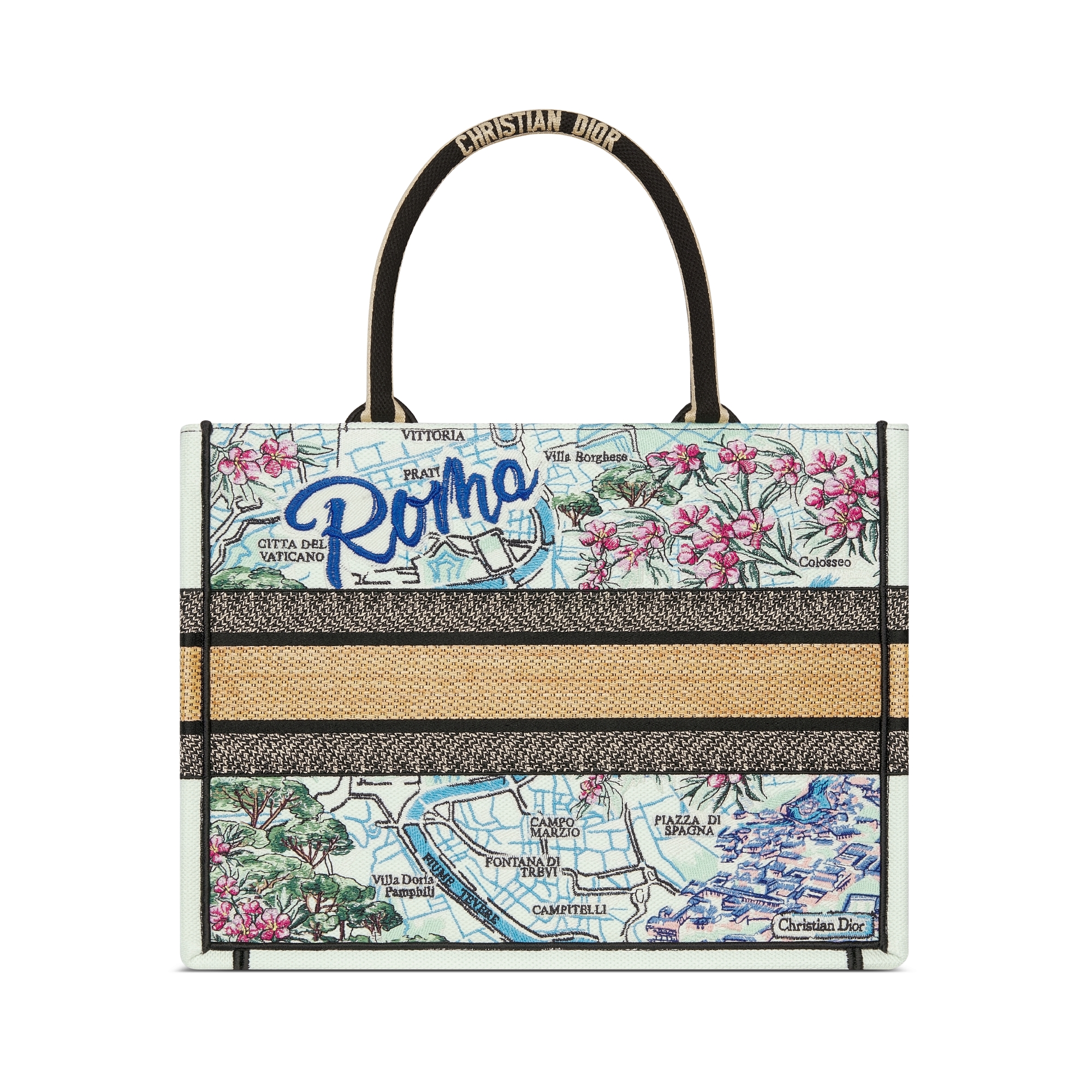 Dior Souvenir Medium Dior Book Tote Natural Raffia and Multicolor ...