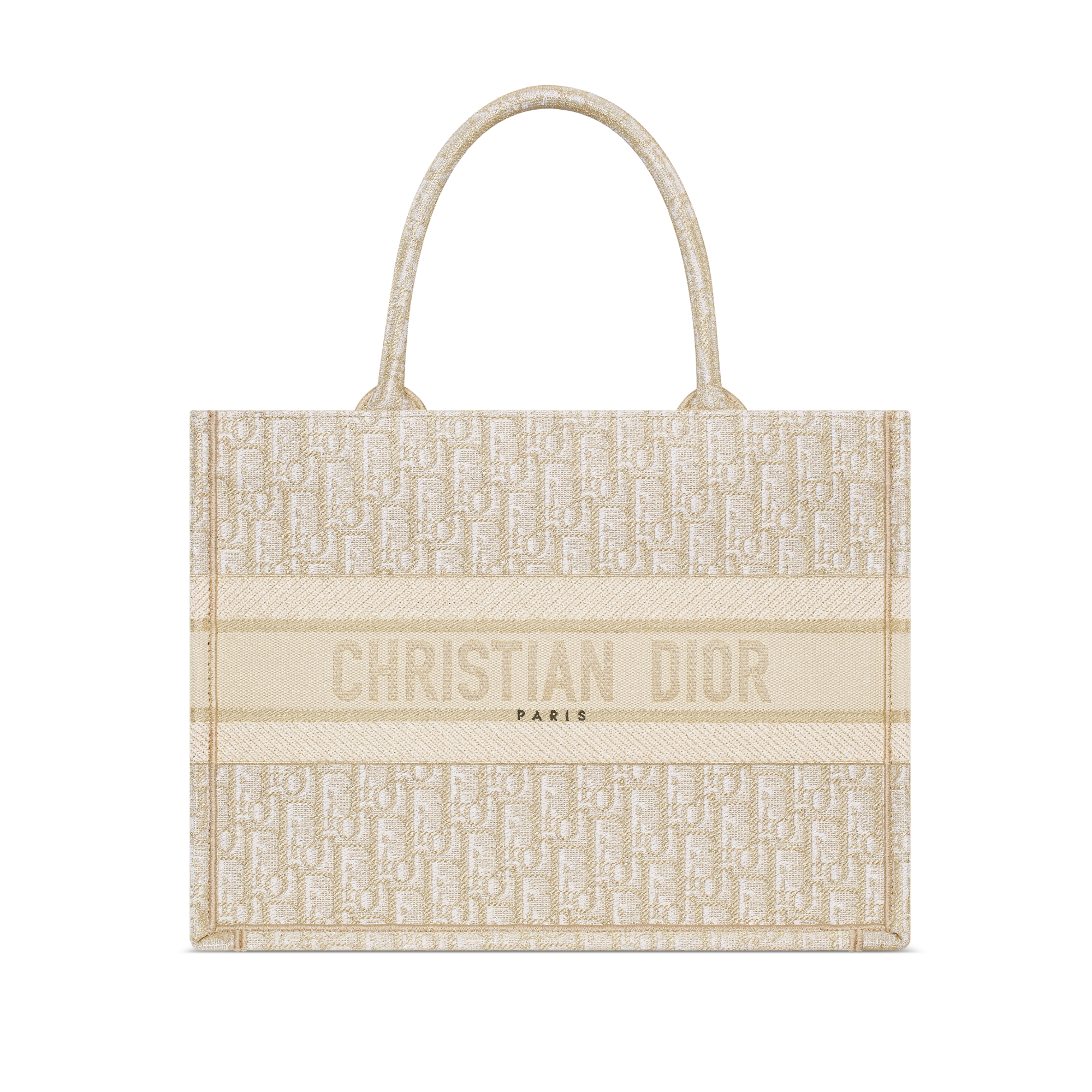 Mittelgroße Dior Book Tote Dior Oblique Stickerei in Goldfarbe (36 x 27,5 x 16,5 cm) E01
