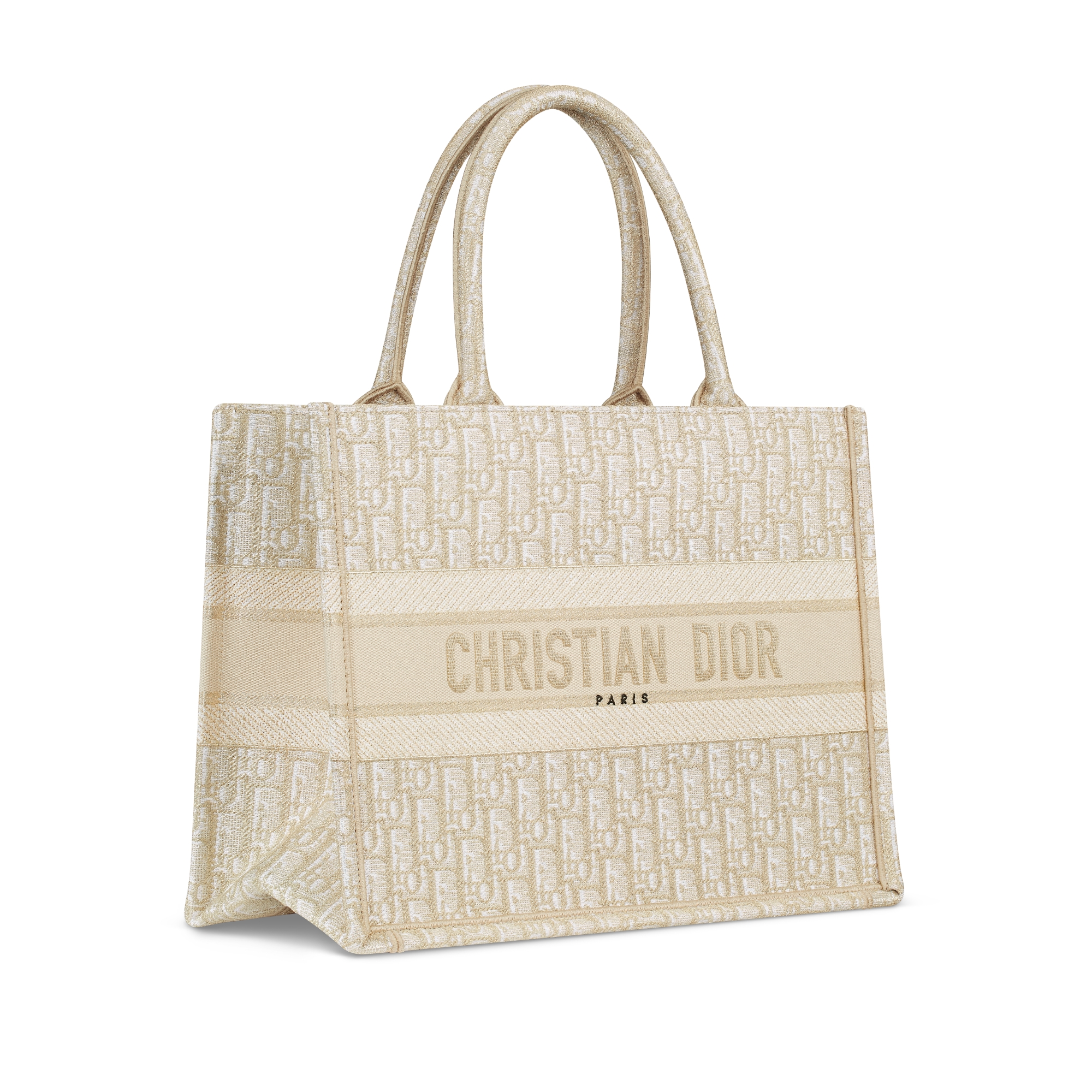 Bolsa Dior Book Tote média Bordado Dior Oblique dourado (36 x 27,5 x 16,5 cm) E03