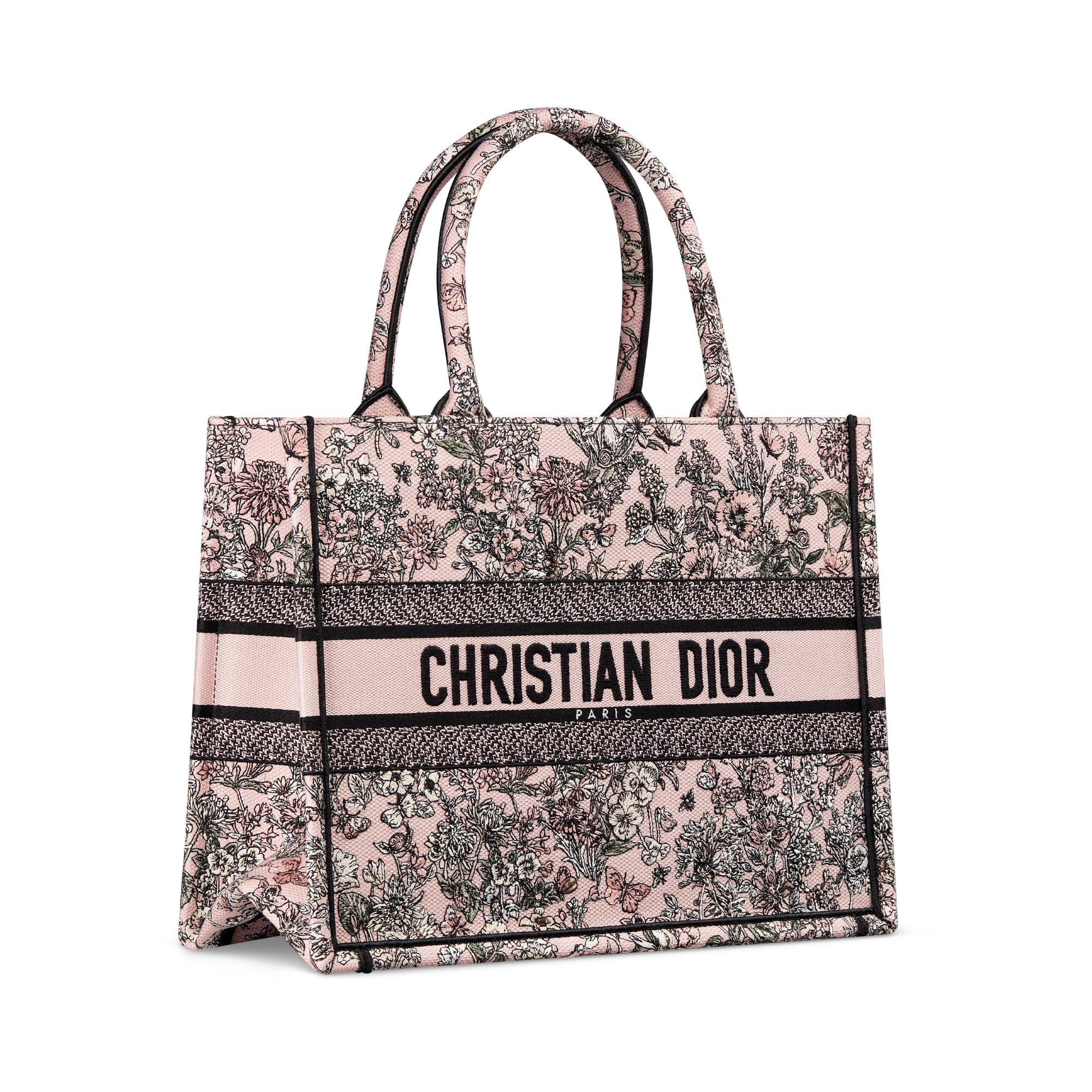 Dior Lucky Dior Book Tote 中型托特包 粉紅底拼色 Dior Flowers Calendar Allover 刺繡（36 x 27.5 x 16.5 公分） E03