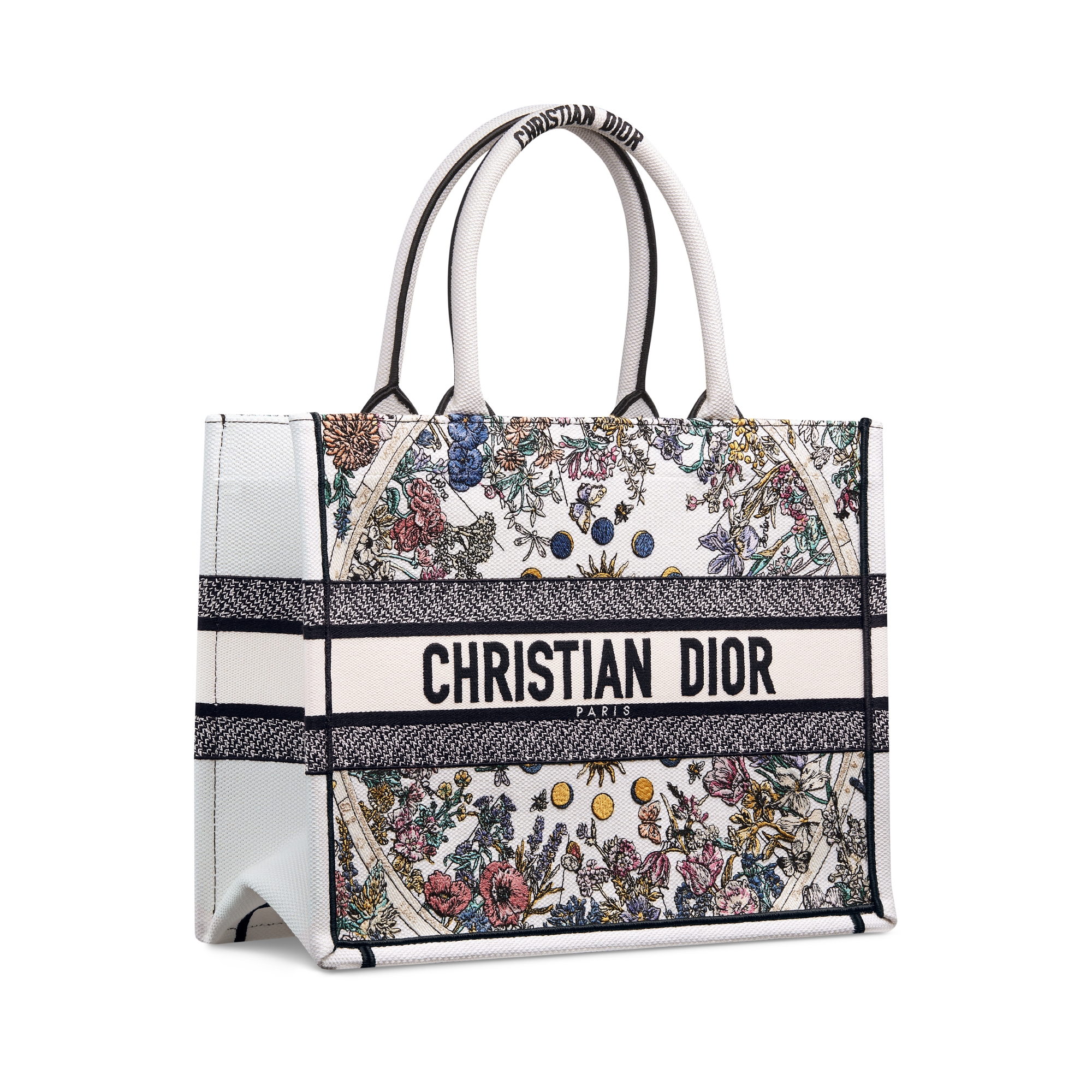 Dior Lucky Medium Dior Book Tote White Multicolor Dior Zodiac Flowers Embroidery (36 x 27.5 x 16.5 cm) E03