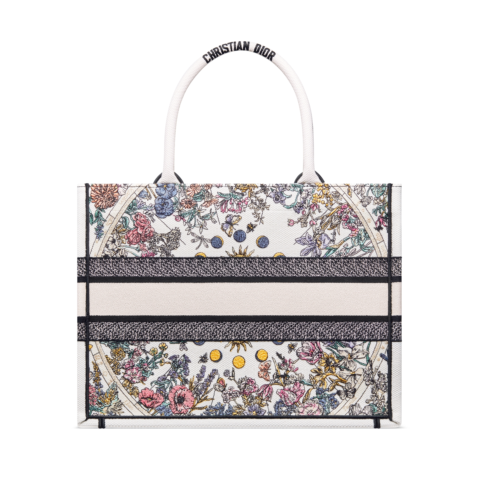 Dior Lucky Medium Dior Book Tote White Multicolor Dior Zodiac Flowers Embroidery (36 x 27.5 x 16.5 cm) E08