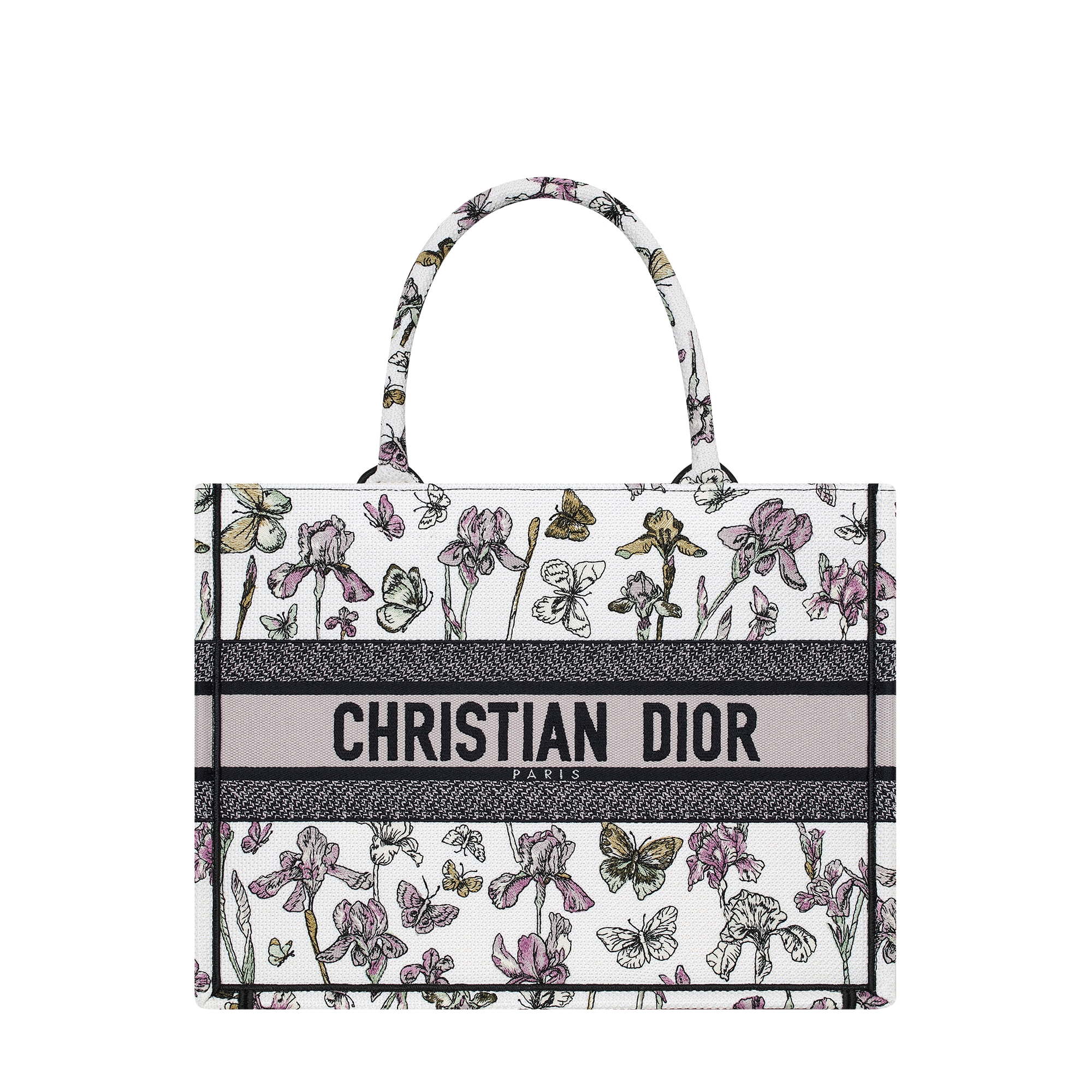 Medium Dior Book Tote Latte Multicolor Butterflies & Iris Embroidery (36 x 27.5 x 16.5 cm) E01
