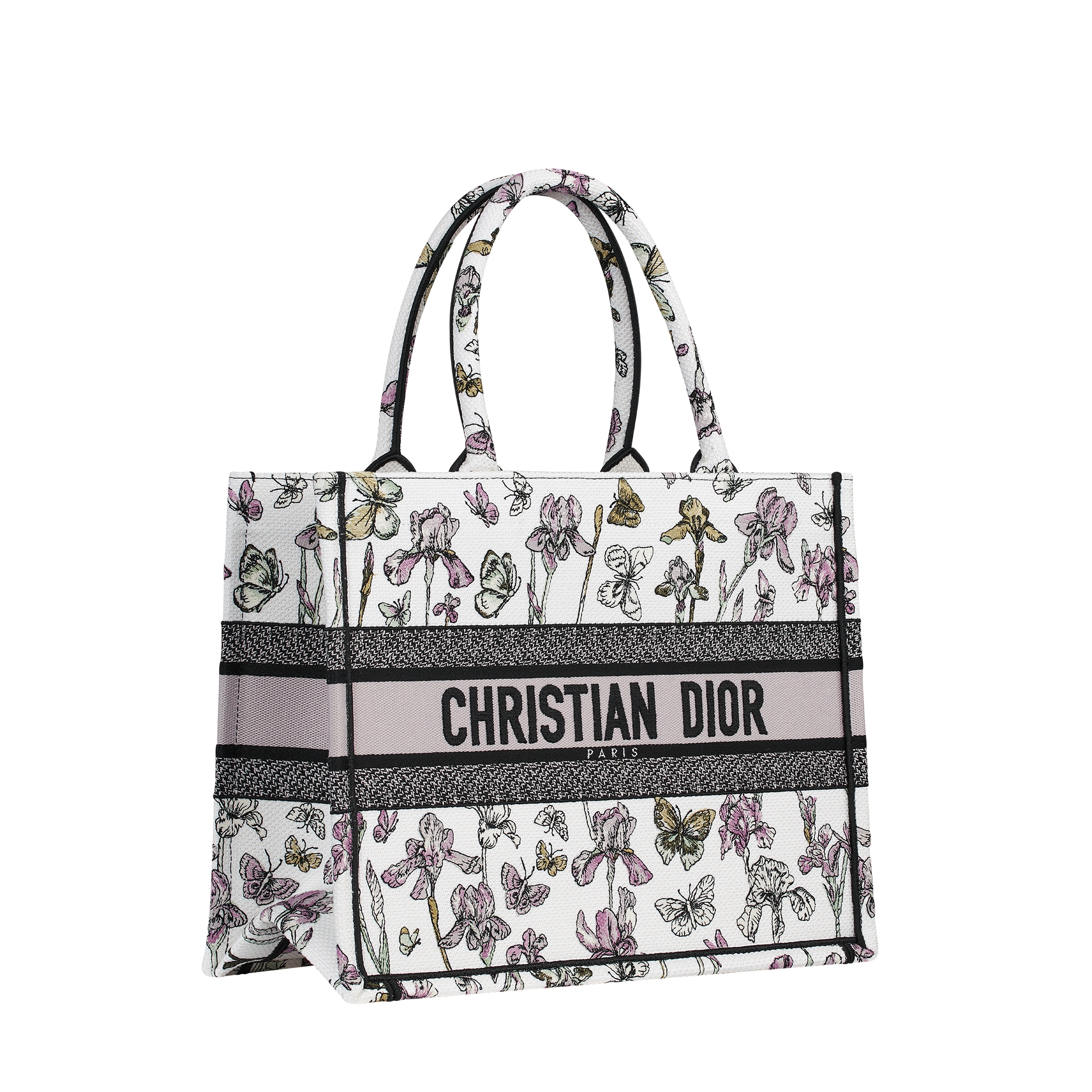 Medium Dior Book Tote Latte Multicolor Butterflies & Iris Embroidery (36 x 27.5 x 16.5 cm) E03