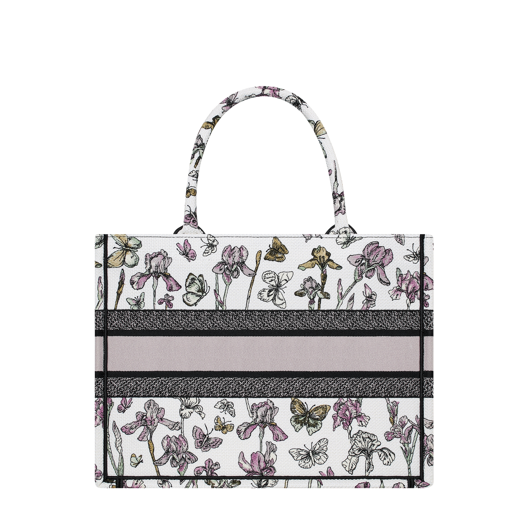Medium Dior Book Tote Latte Multicolor Butterflies & Iris Embroidery (36 x 27.5 x 16.5 cm) E08