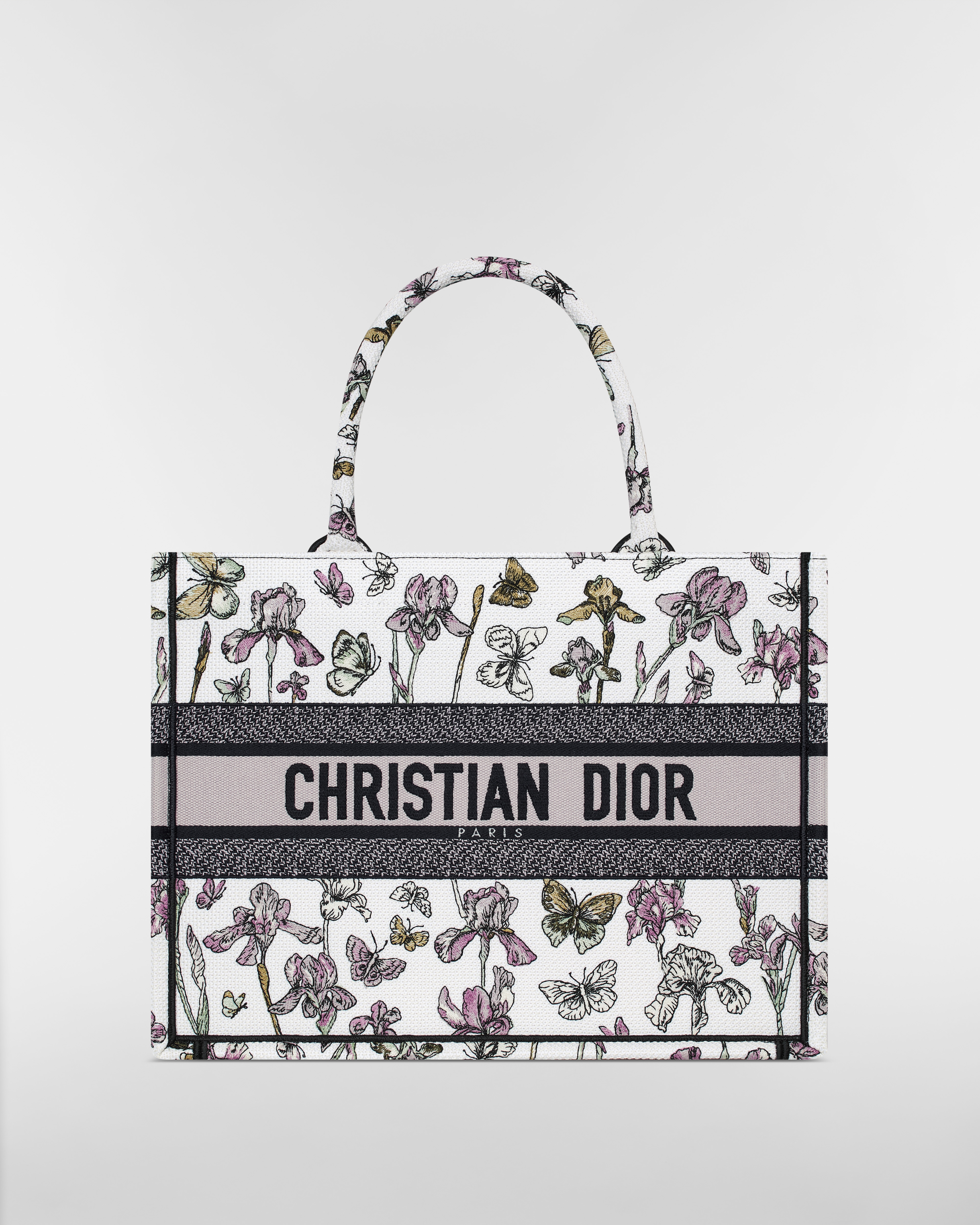 中碼 Dior Book Tote 奶白色多色 Butterflies & Iris 刺繡（36 x 27.5 x 16.5 厘米） E01