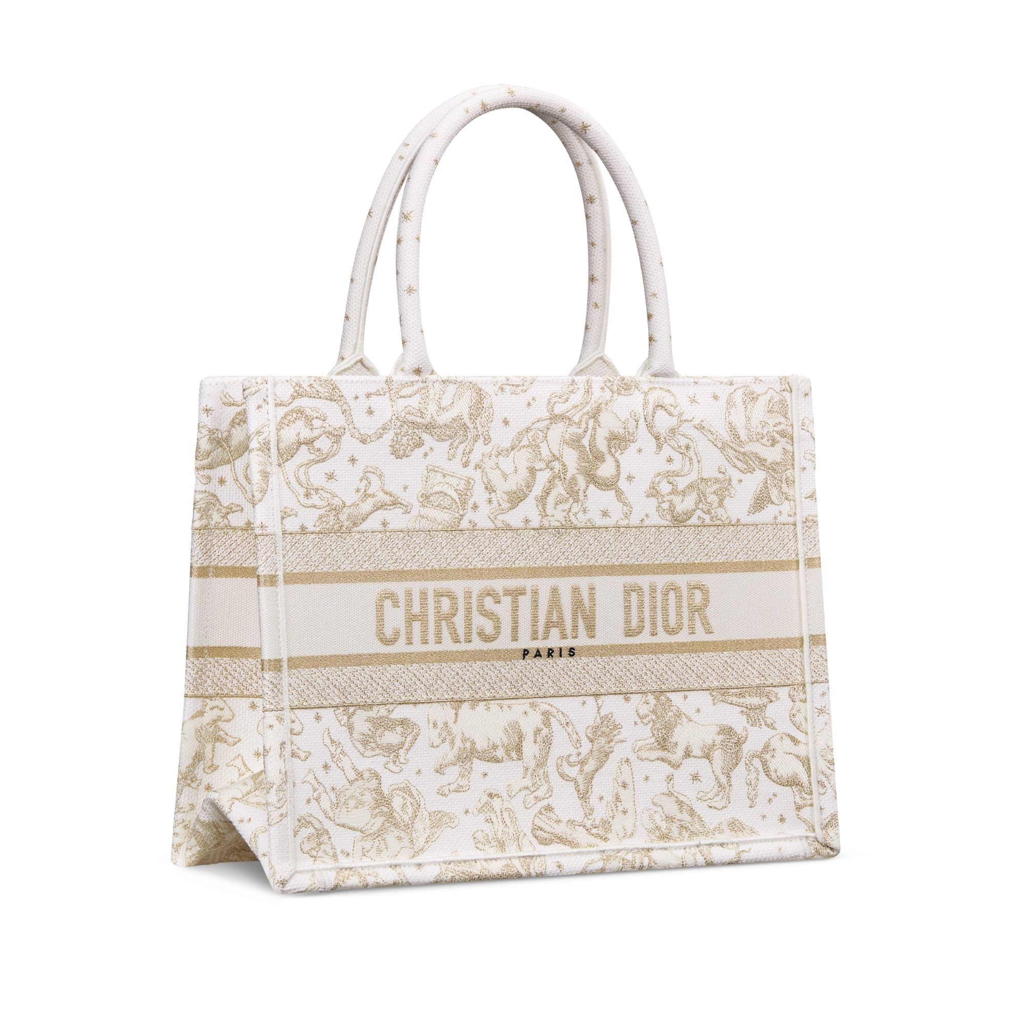 Dior Book Tote 미디엄 백 라떼 & 골드 톤 Dior Zodiac 자수 (36 x 27.5 x 16.5cm) E03
