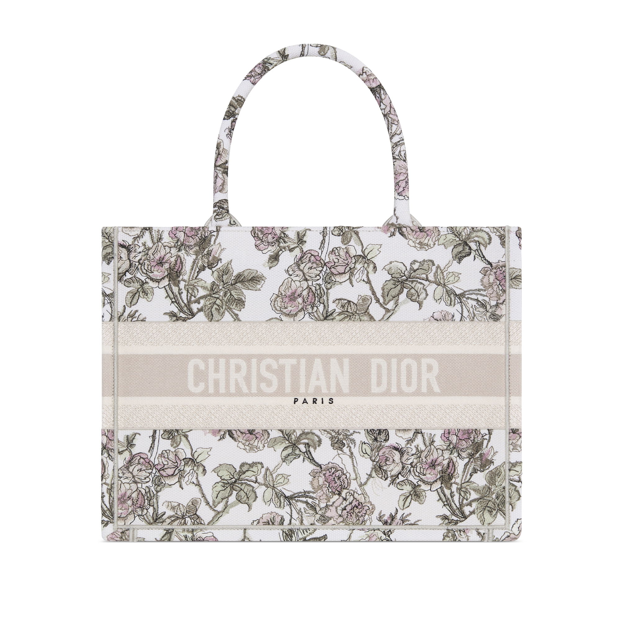 Medium Dior Book Tote Latte Multicolor Rosier de Dior Embroidery (36 x 27.5 x 16.5 cm) E01