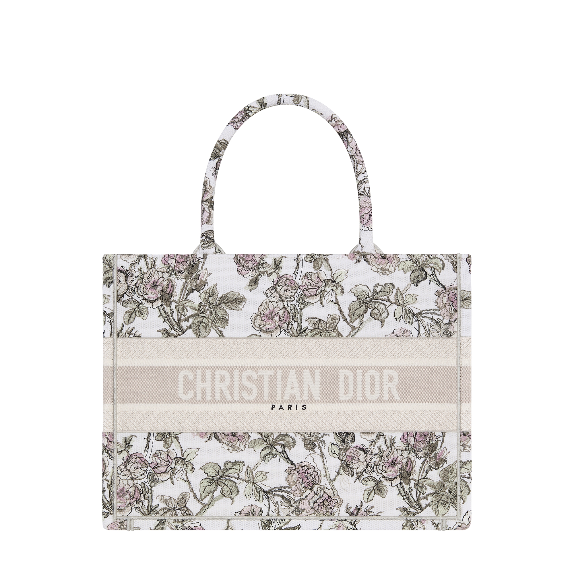 Medium Dior Book Tote Latte Multicolor Rosier de Dior Embroidery