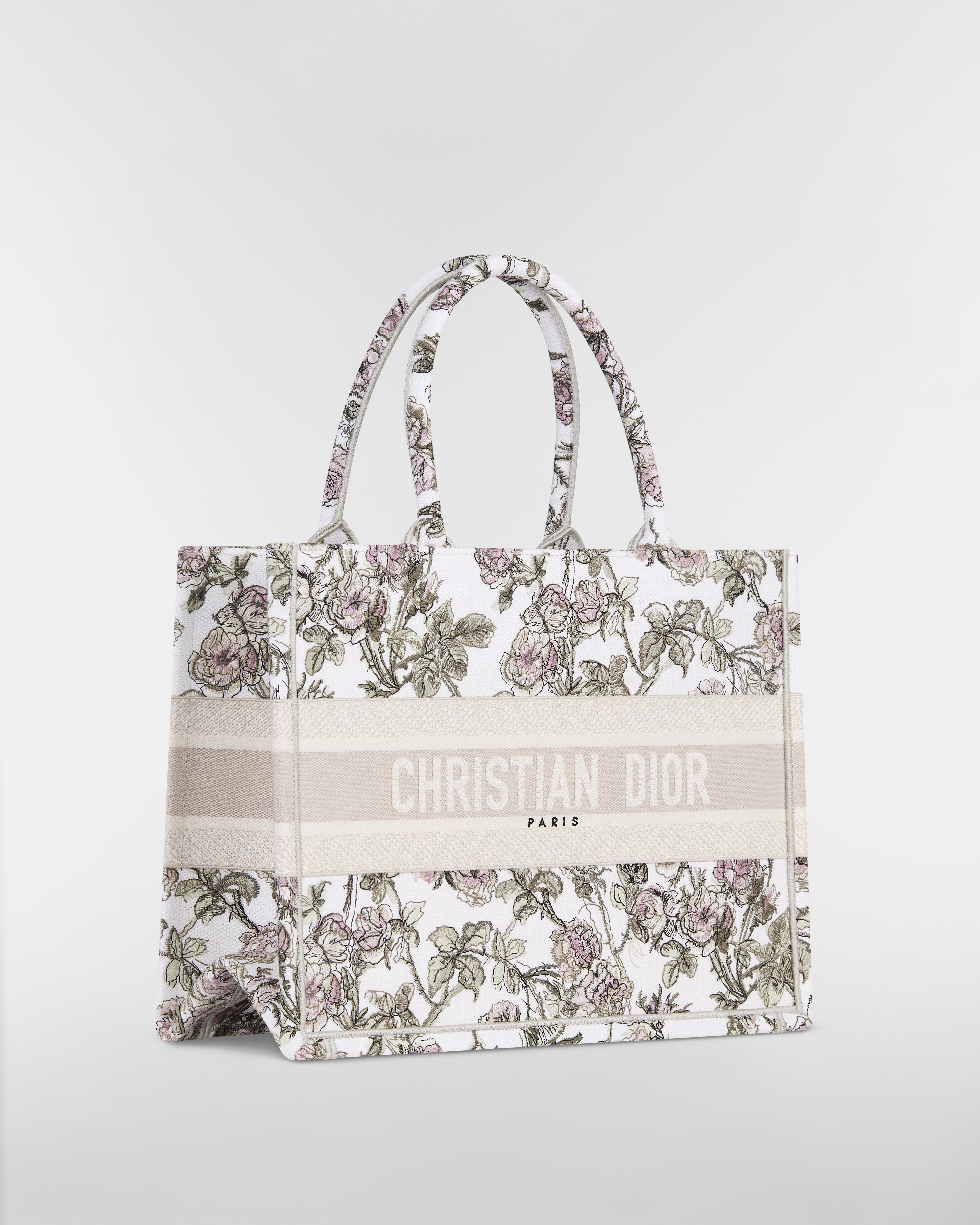 Dior Book Tote mediano Bordado Rosier de Dior latte multicolor (36 x 27,5 x 16,5 cm) E03