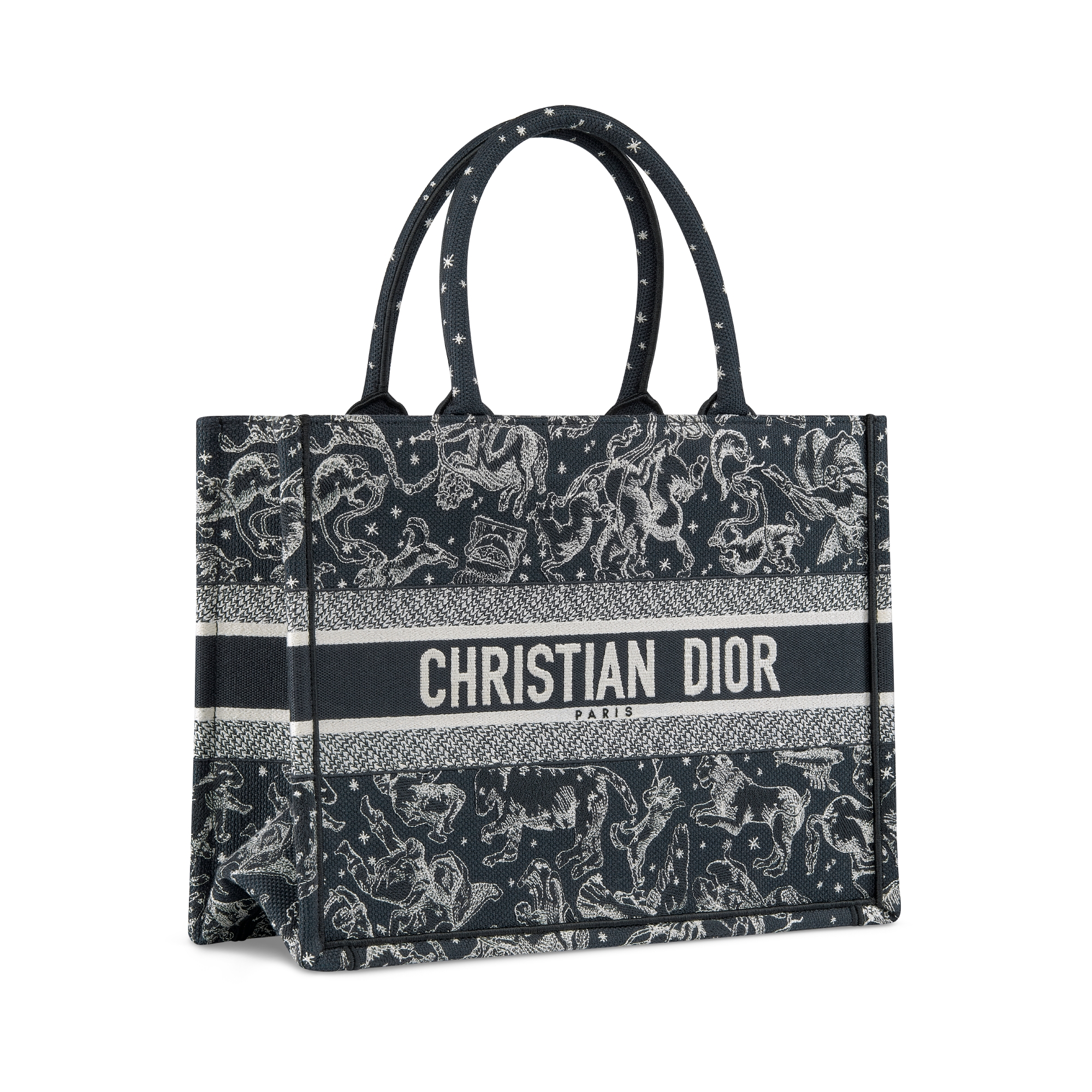 Sac Dior Book Tote Medium Broderie Dior Zodiac bleu multicolore (36 x 27,5 x 16,5 cm) E03