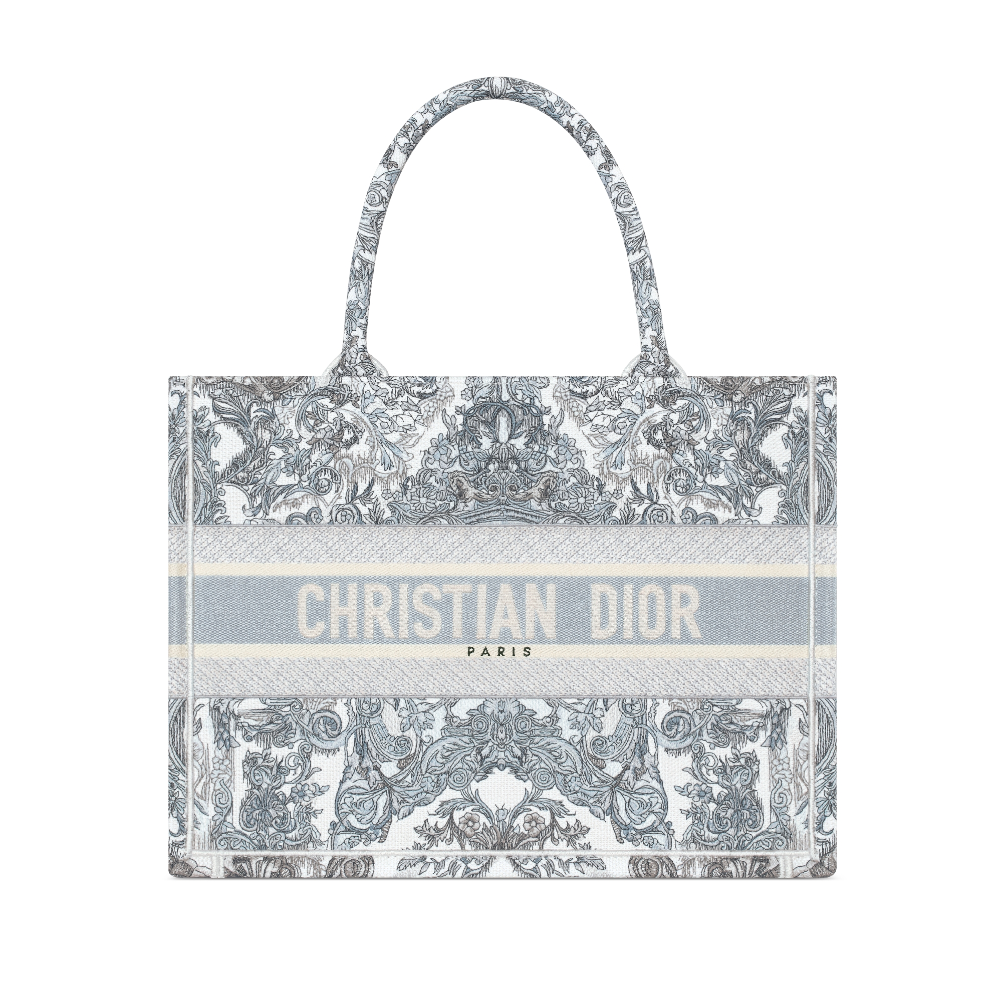 Mittelgroße Dior Book Tote Dior Stella Baroque Stickerei in Blau (36 x 27,5 x 16,5 cm) E01