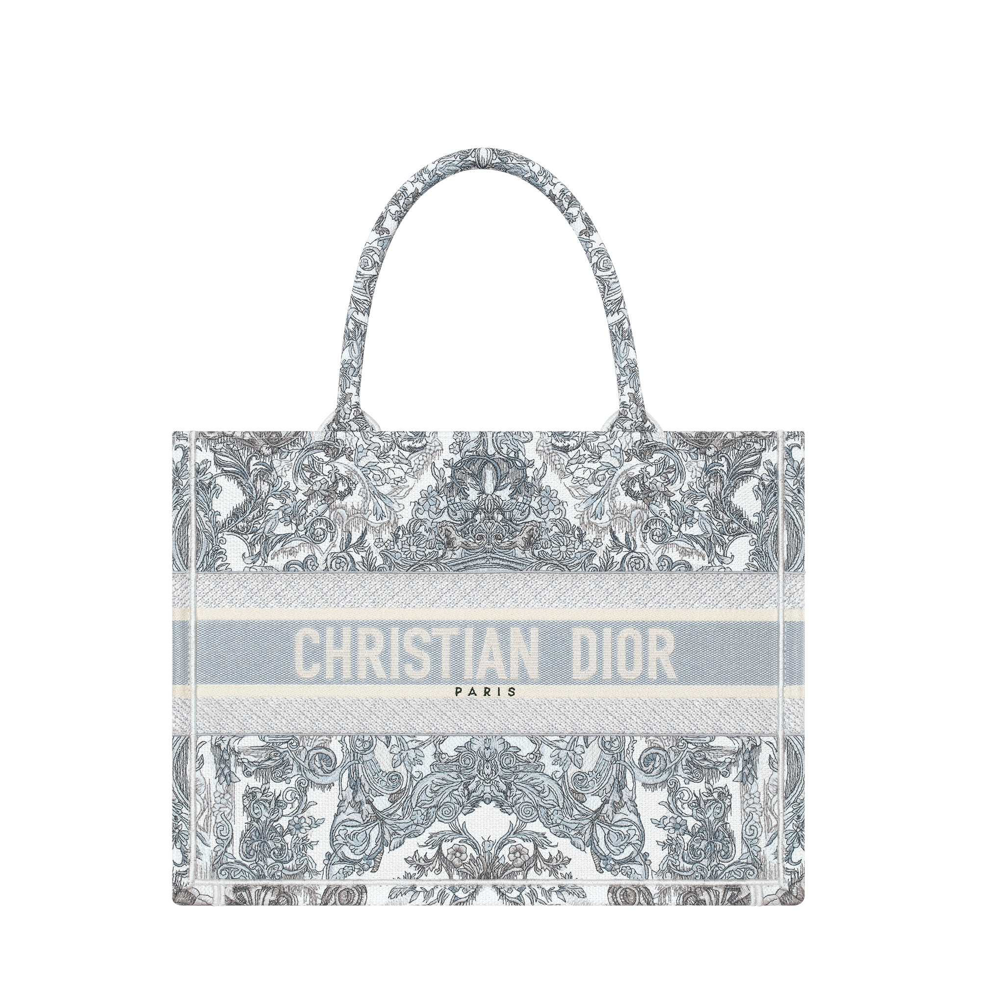 Medium Dior Book Tote Blue Dior Stella Baroque Embroidery (36 x 27.5 x 16.5 cm) E01