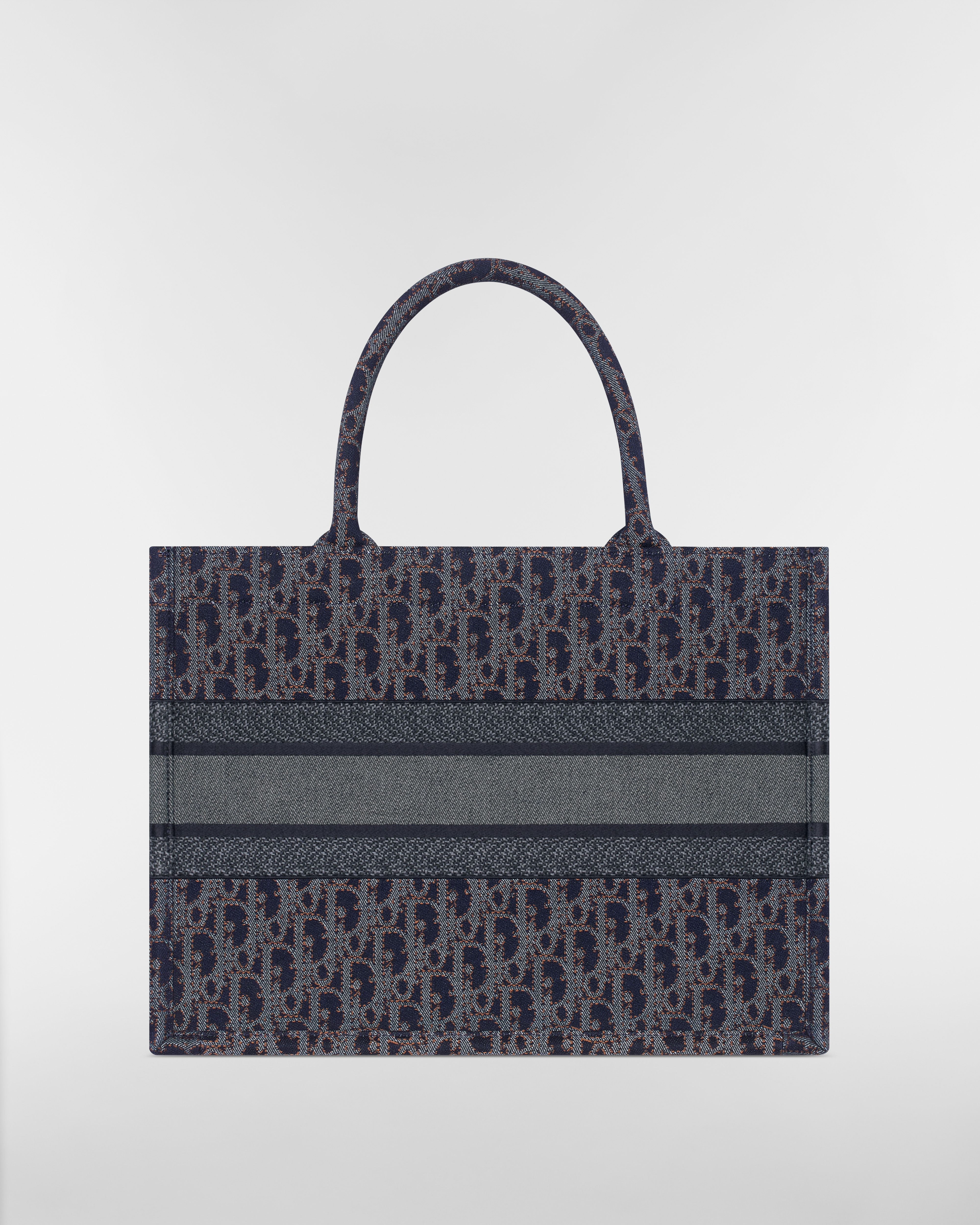 中碼 Dior Book Tote 藍色和煙棕色 Dior Oblique 牛仔布配以對比縫線刺繡（36 x 27.5 x 16.5 厘米） E08