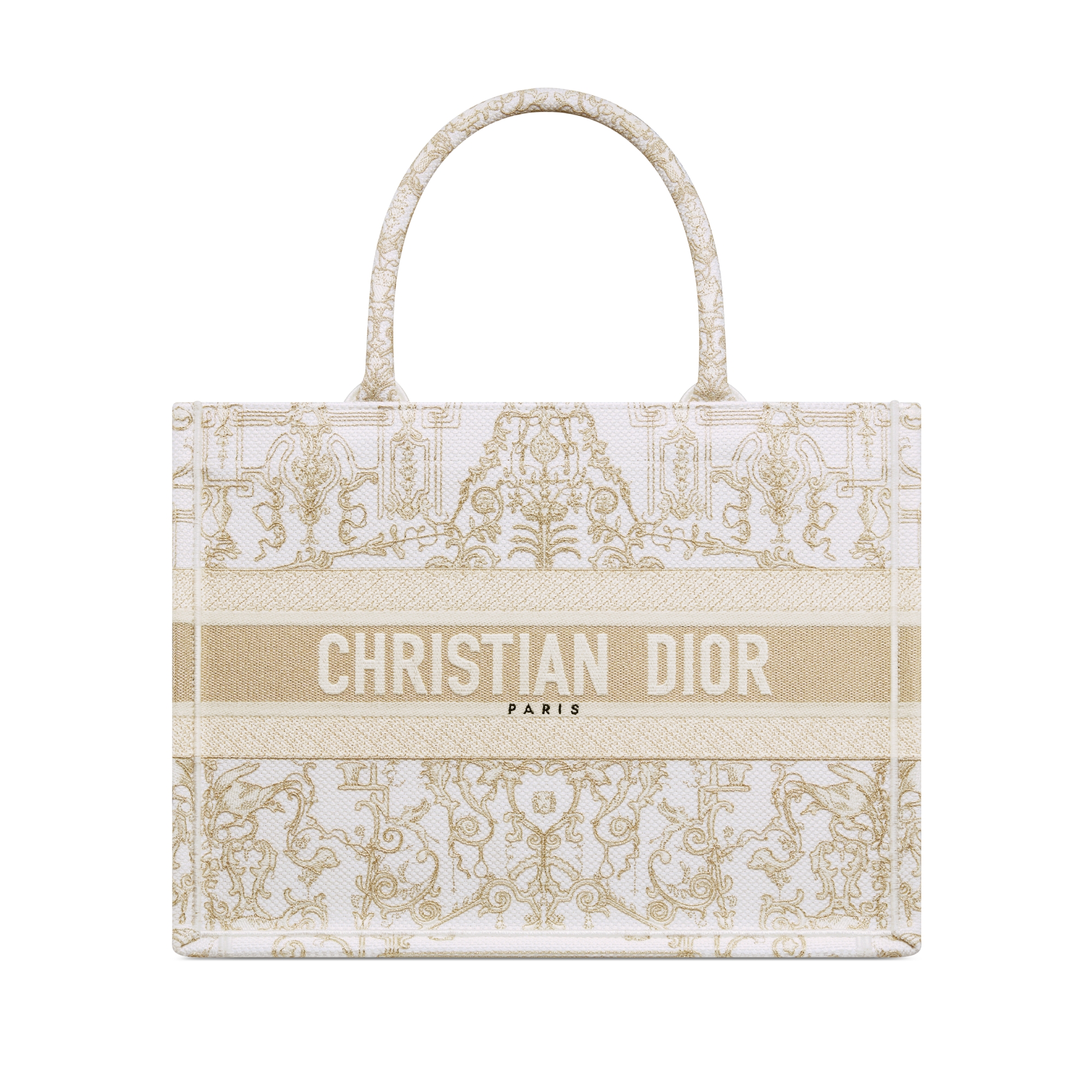 Mittelgroße Dior Book Tote Dioresque Stella Cornely Stickerei in Latte und Goldfarbe (36 x 27,5 x 16,5 cm) E01