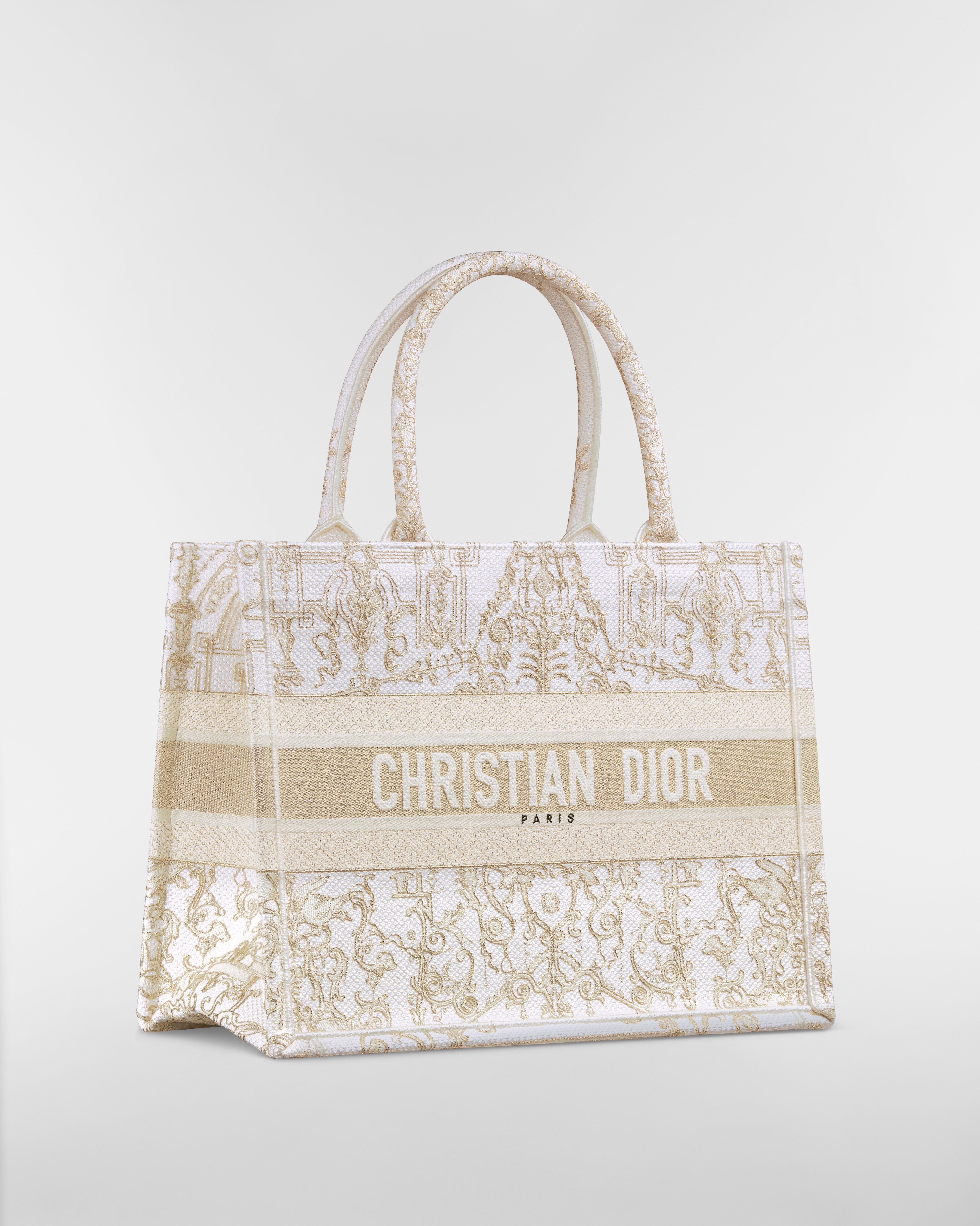 中碼 Dior Book Tote 奶白色和金色色調 Dioresque Stella 鏈式效果刺繡（36 x 27.5 x 16.5 厘米） E03