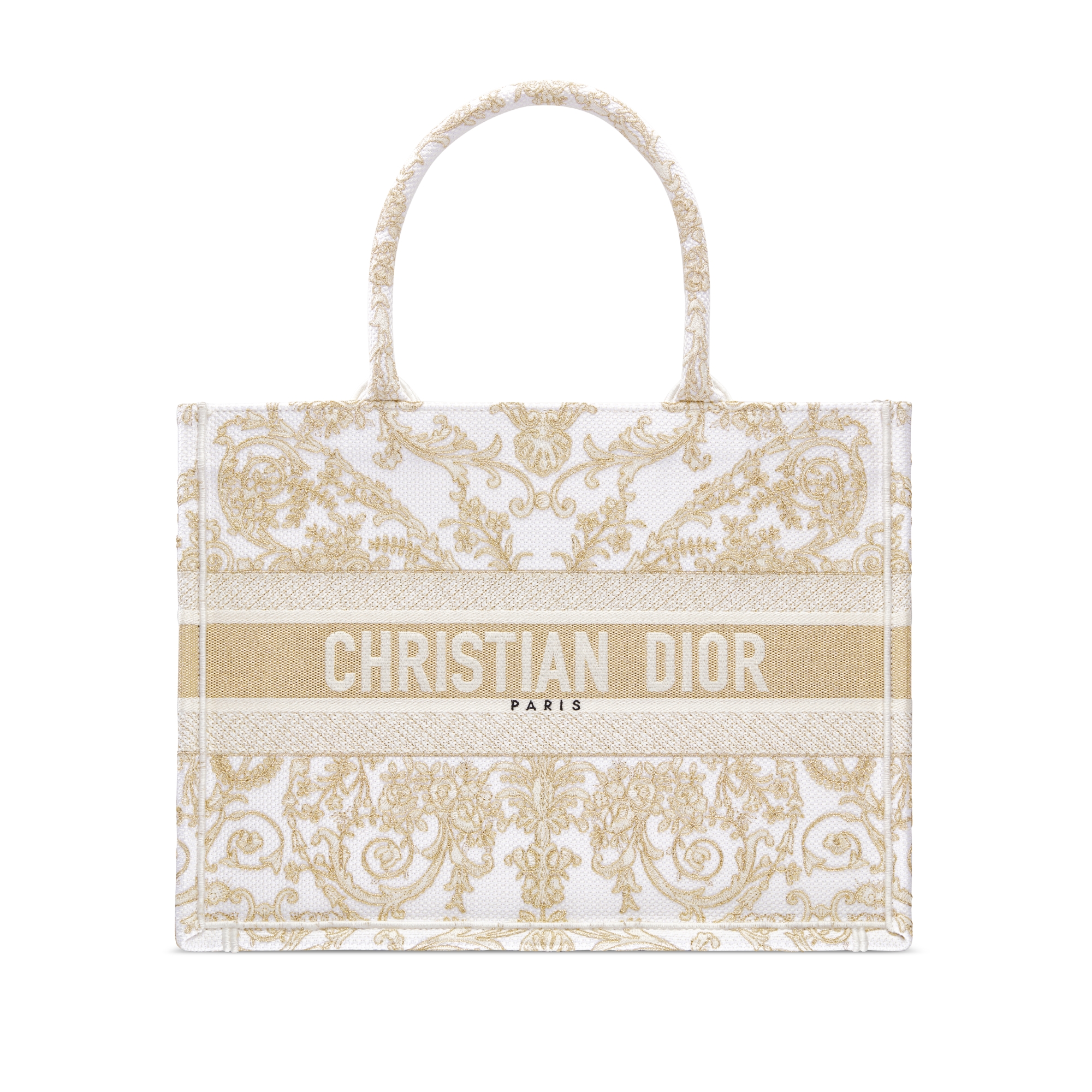 Mittelgroße Dior Book Tote Dioresque Butterfly Cornely Stickerei in Latte und Goldfarbe (36 x 27,5 x 16,5 cm) E01
