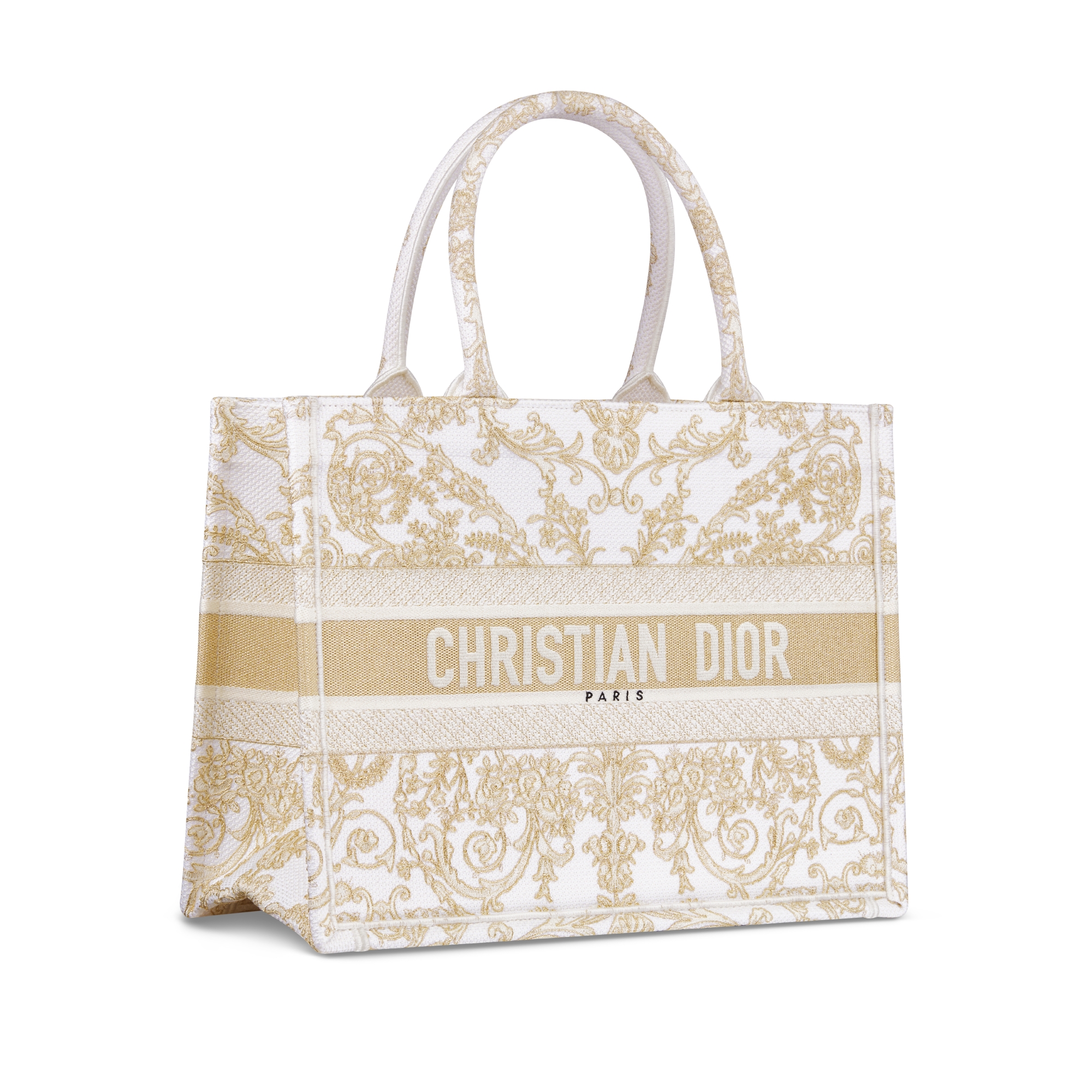 Bolsa Dior Book Tote média Bordado Dioresque Butterfly com efeito cornely latte e dourado (36 x 27,5 x 16,5 cm) E03
