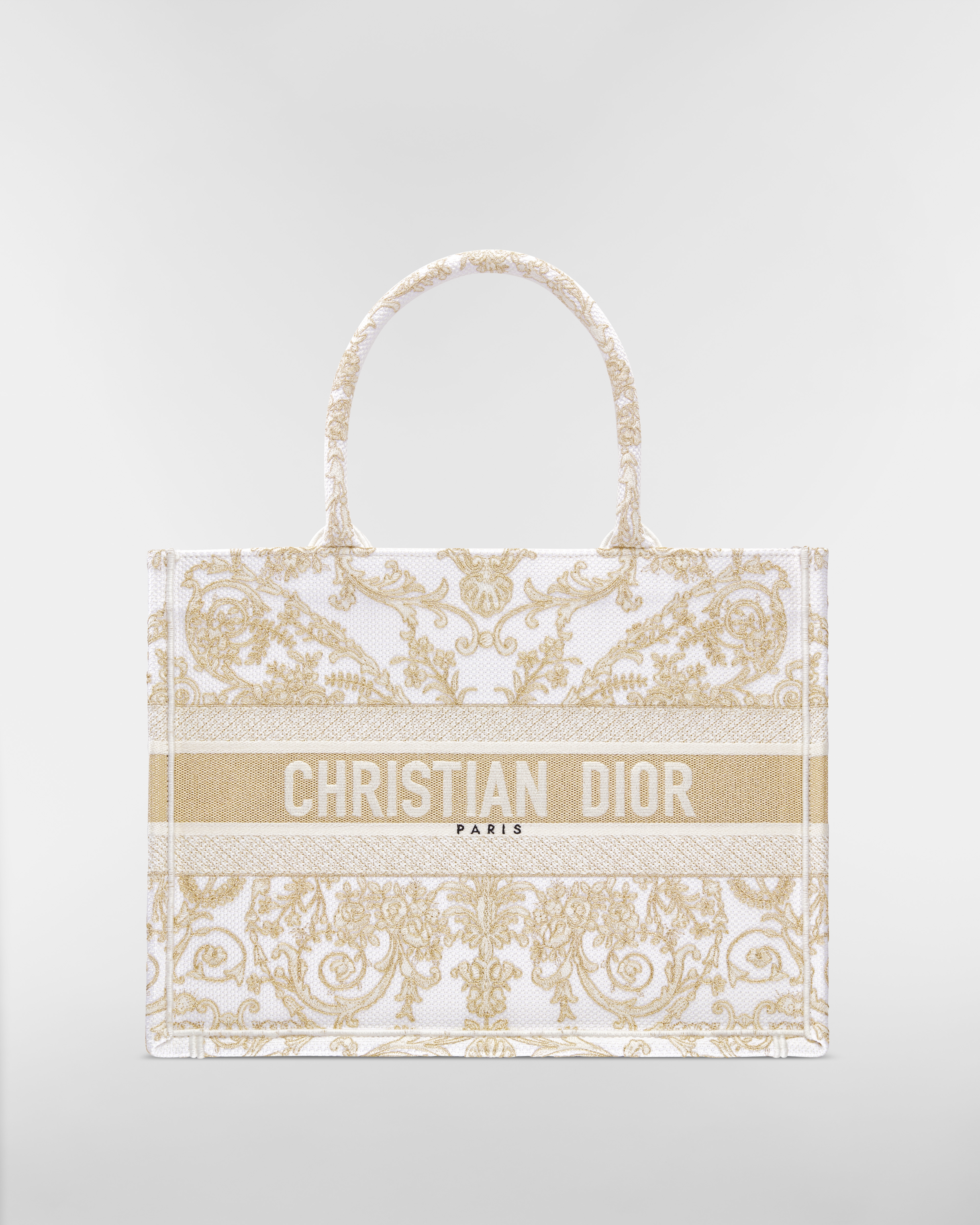 中碼 Dior Book Tote 奶白色和金色色調 Dioresque Butterfly 鏈式效果刺繡（36 x 27.5 x 16.5 厘米） E01