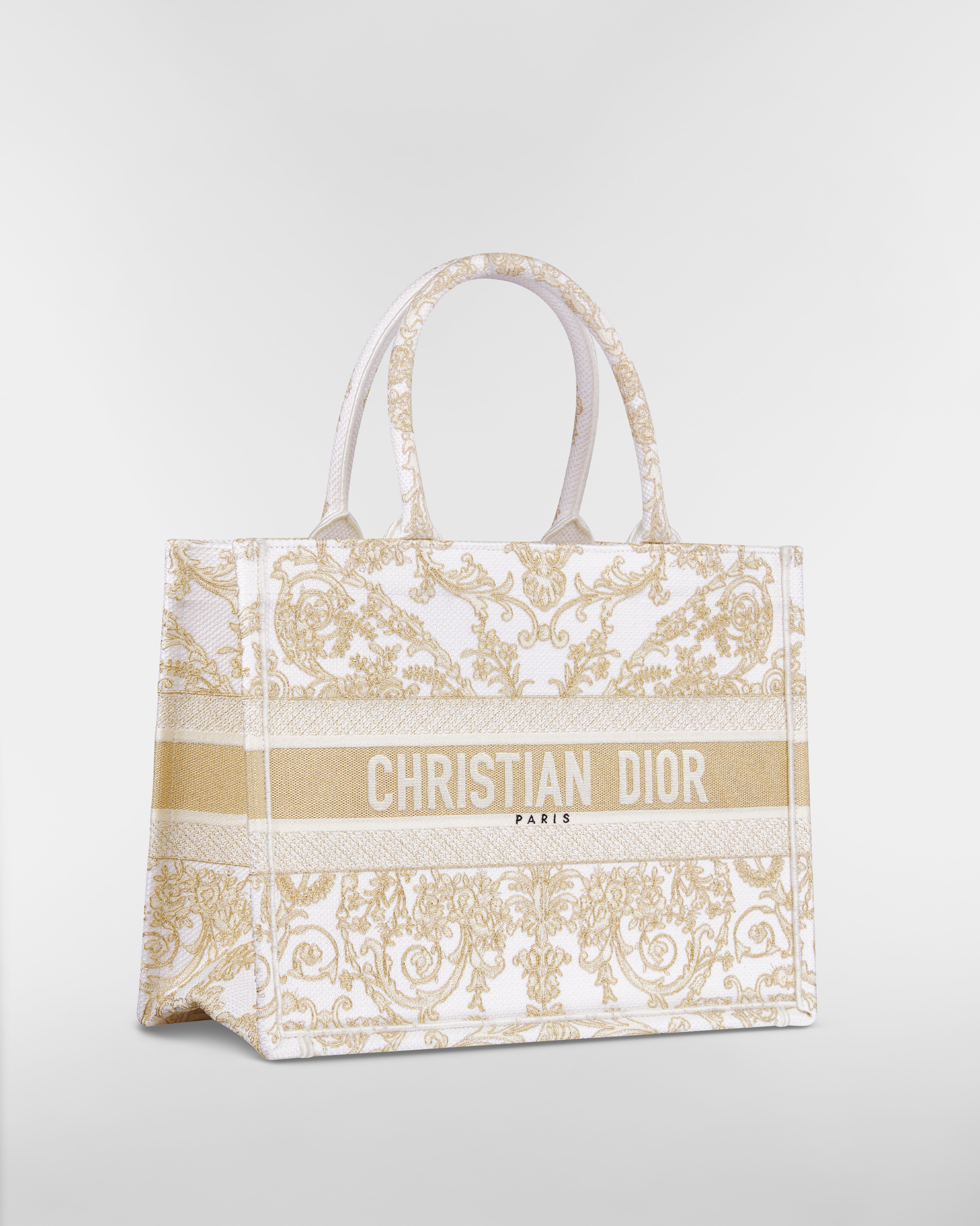 中碼 Dior Book Tote 奶白色和金色色調 Dioresque Butterfly 鏈式效果刺繡（36 x 27.5 x 16.5 厘米） E03