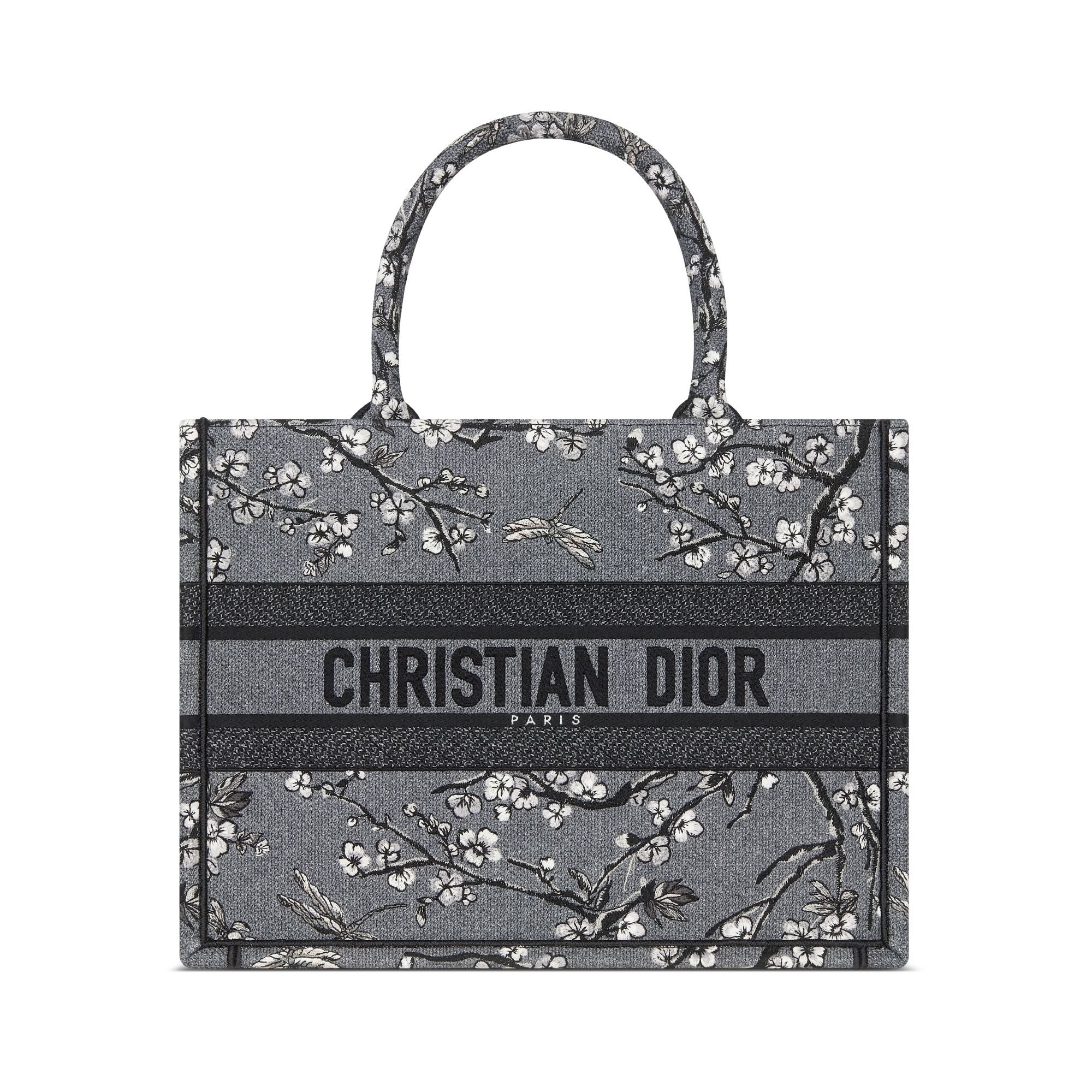 Medium Dior Book Tote Gray Jardin de Dior Embroidered Denim (36 x