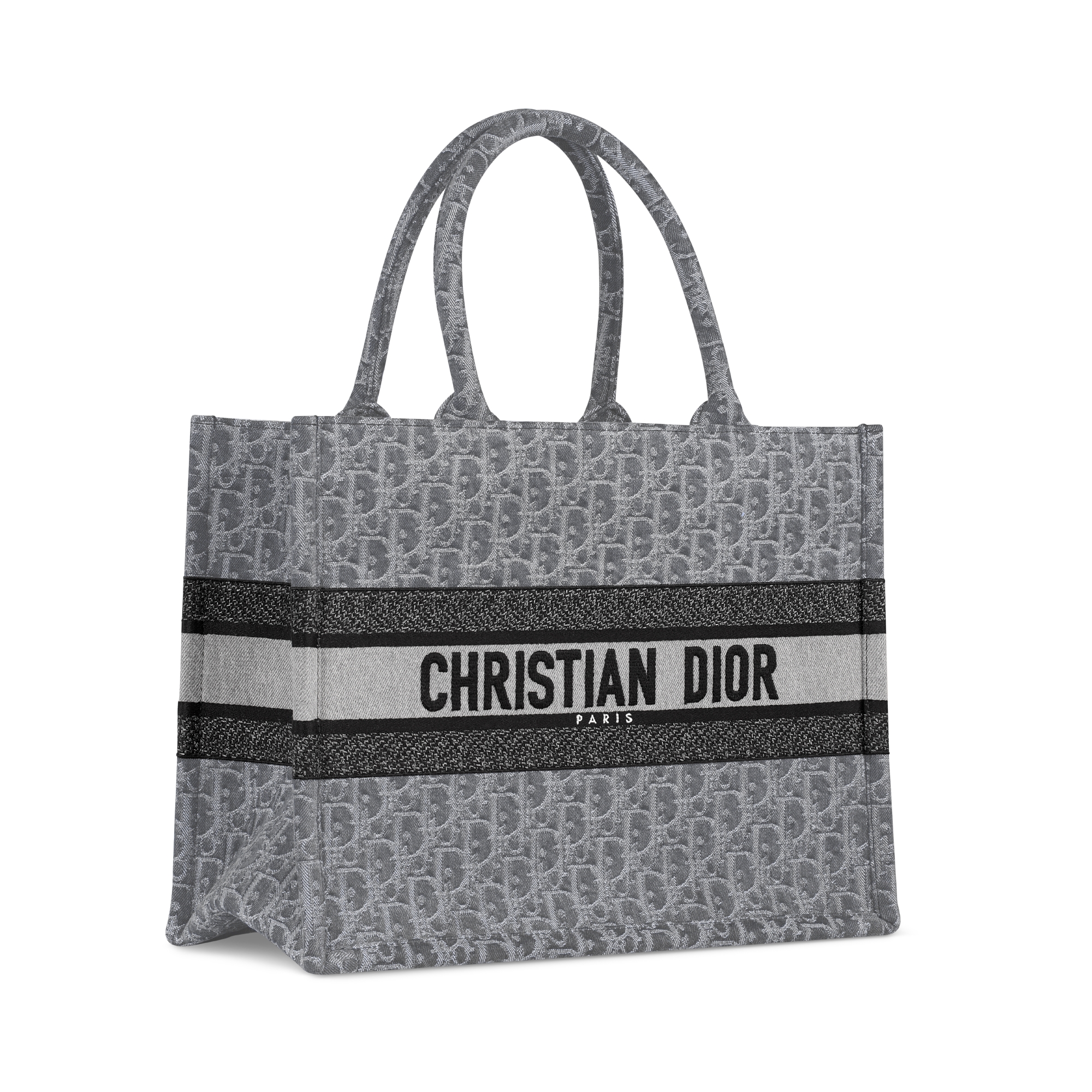 Mittelgroße Dior Book Tote Denim Dior Oblique Stickerei in Grau (36 x 27,5 x 16,5 cm) E03