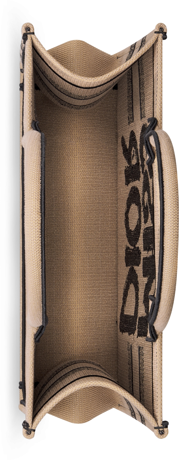 LARGE BOOK TOTE 42 BEIGE AND BLACK MISS DIOR GRAFFITI EMBROIDERY