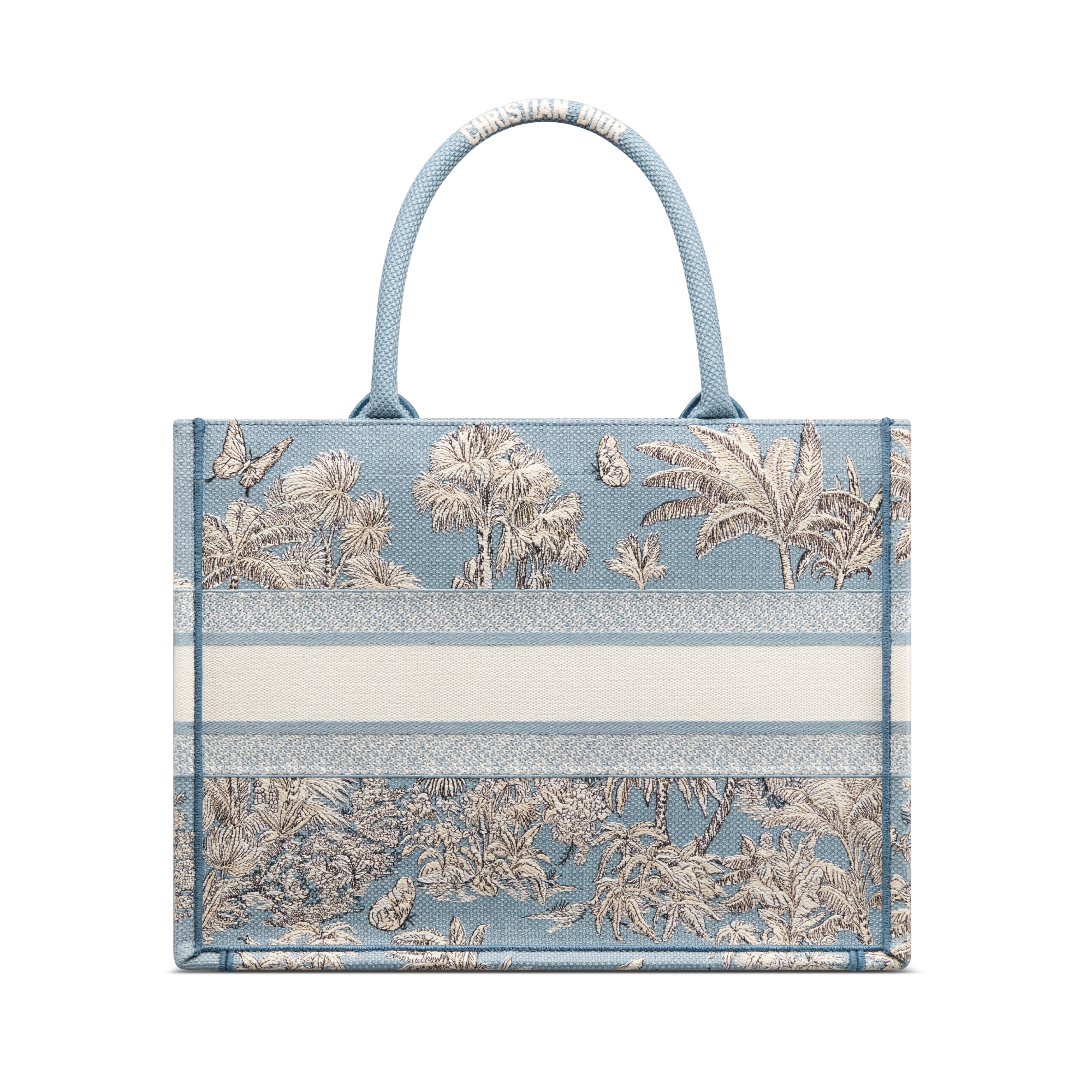 Dioriviera Medium Dior Book Tote Celestial Blue and White Toile de Jouy Palms Embroidery (36 x 27.5 x 16.5 cm) E08