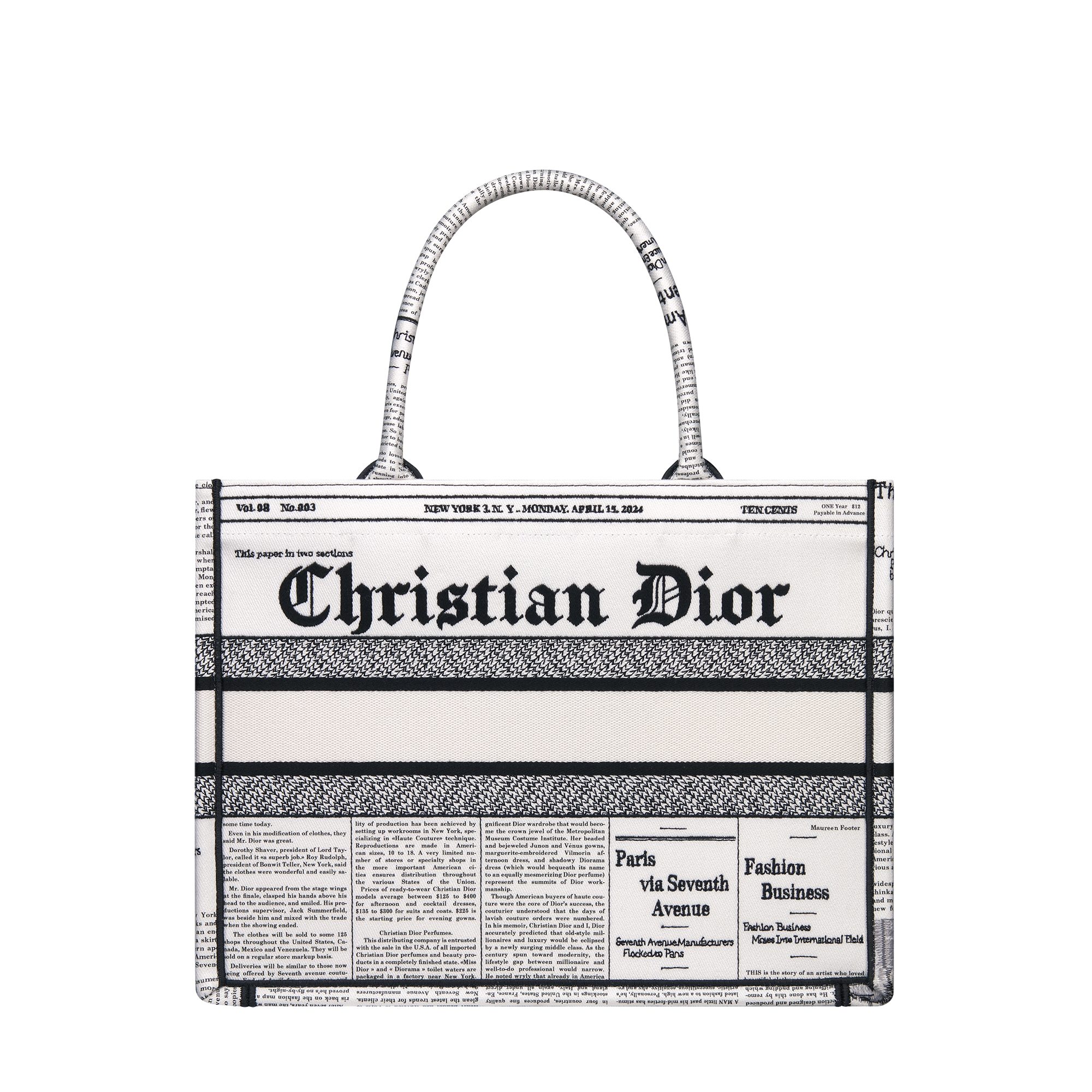 Medium Dior Book Tote White and Black Newspaper Embroidery (36 x 27.5 x 16.5 cm) E08