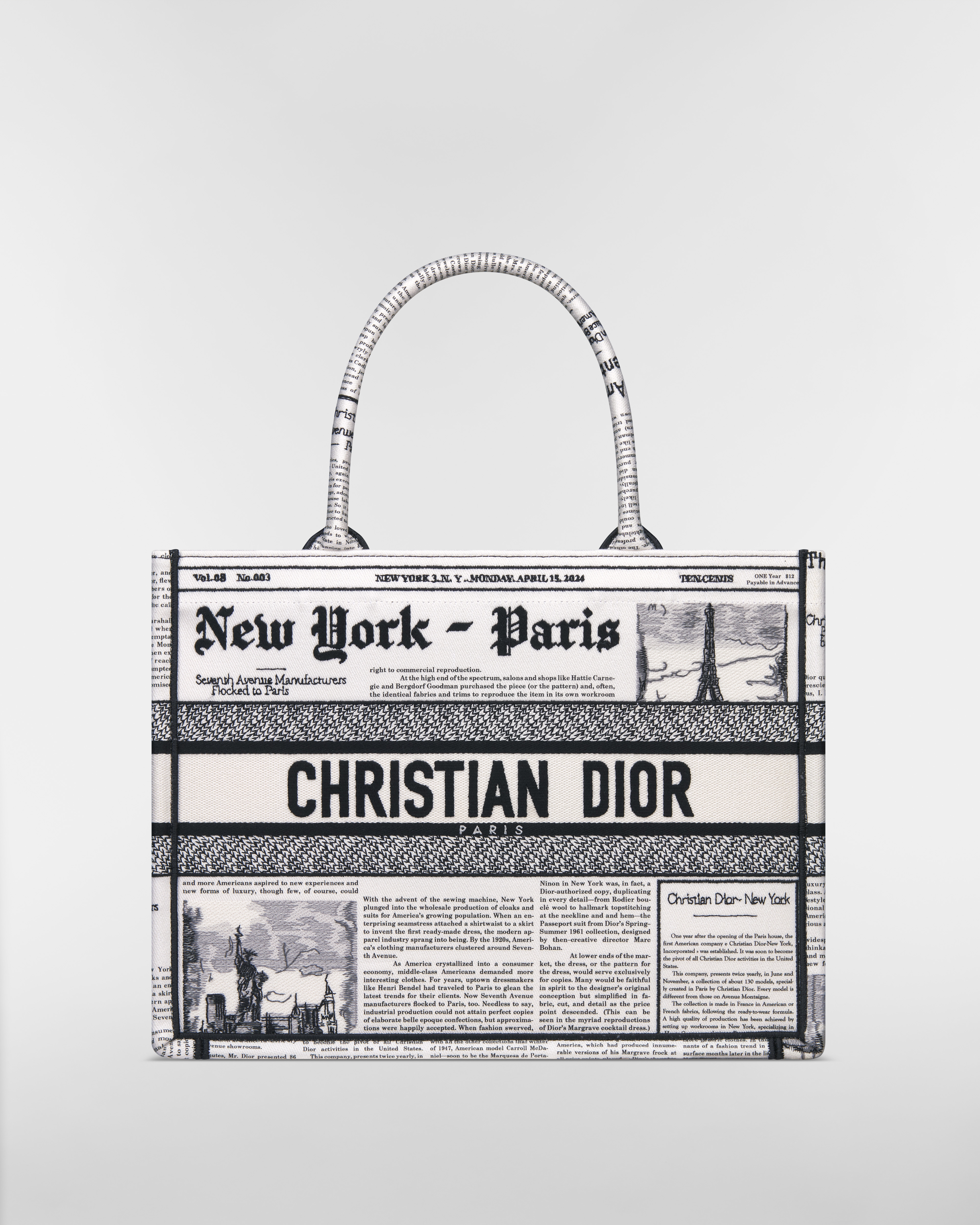 中碼 Dior Book Tote 白色和黑色報紙圖案刺繡（36 x 27.5 x 16.5 厘米） E01