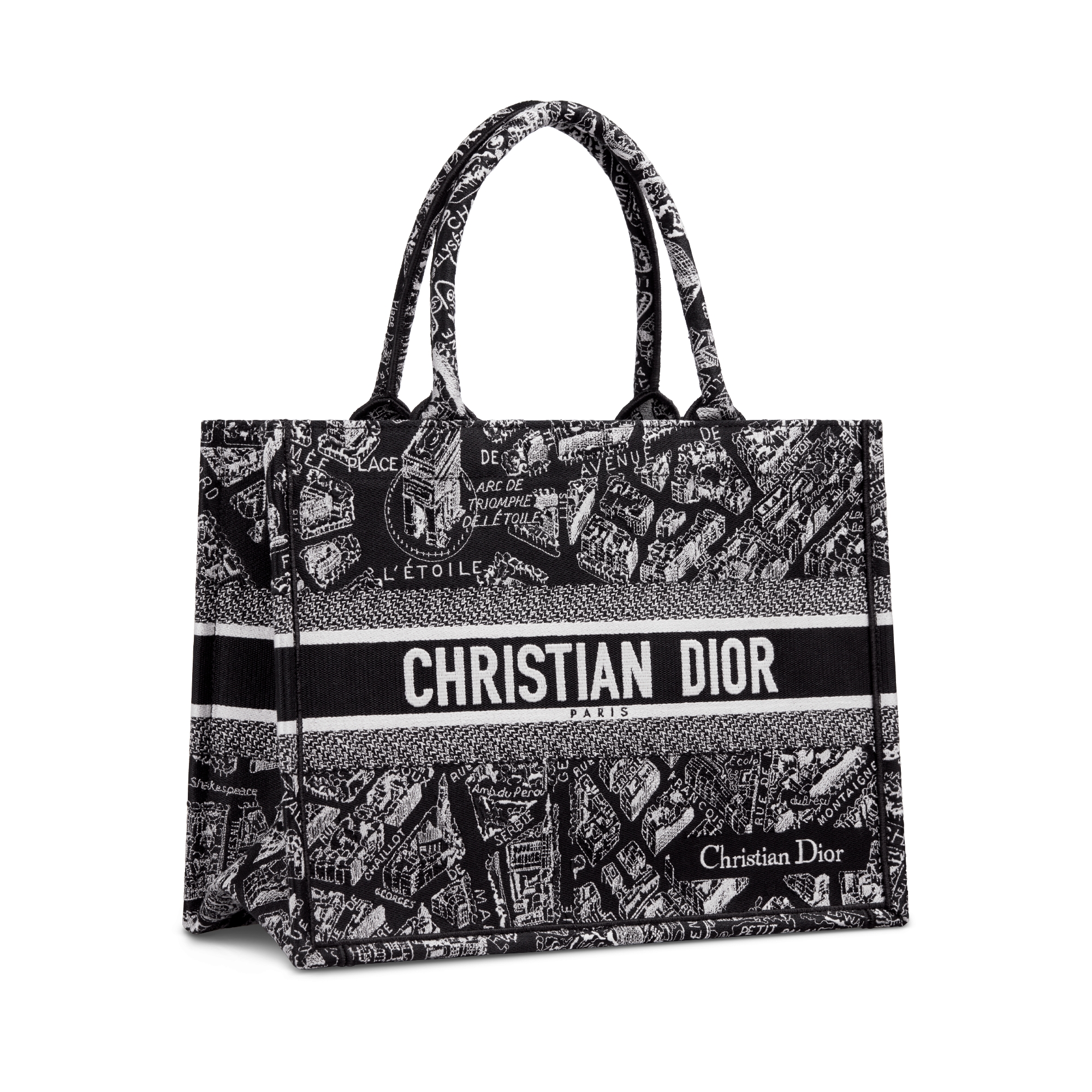 Sac Dior Book Tote Medium Broderie Plan de Paris noir et blanc (36 x 27,5 x 16,5 cm) E03